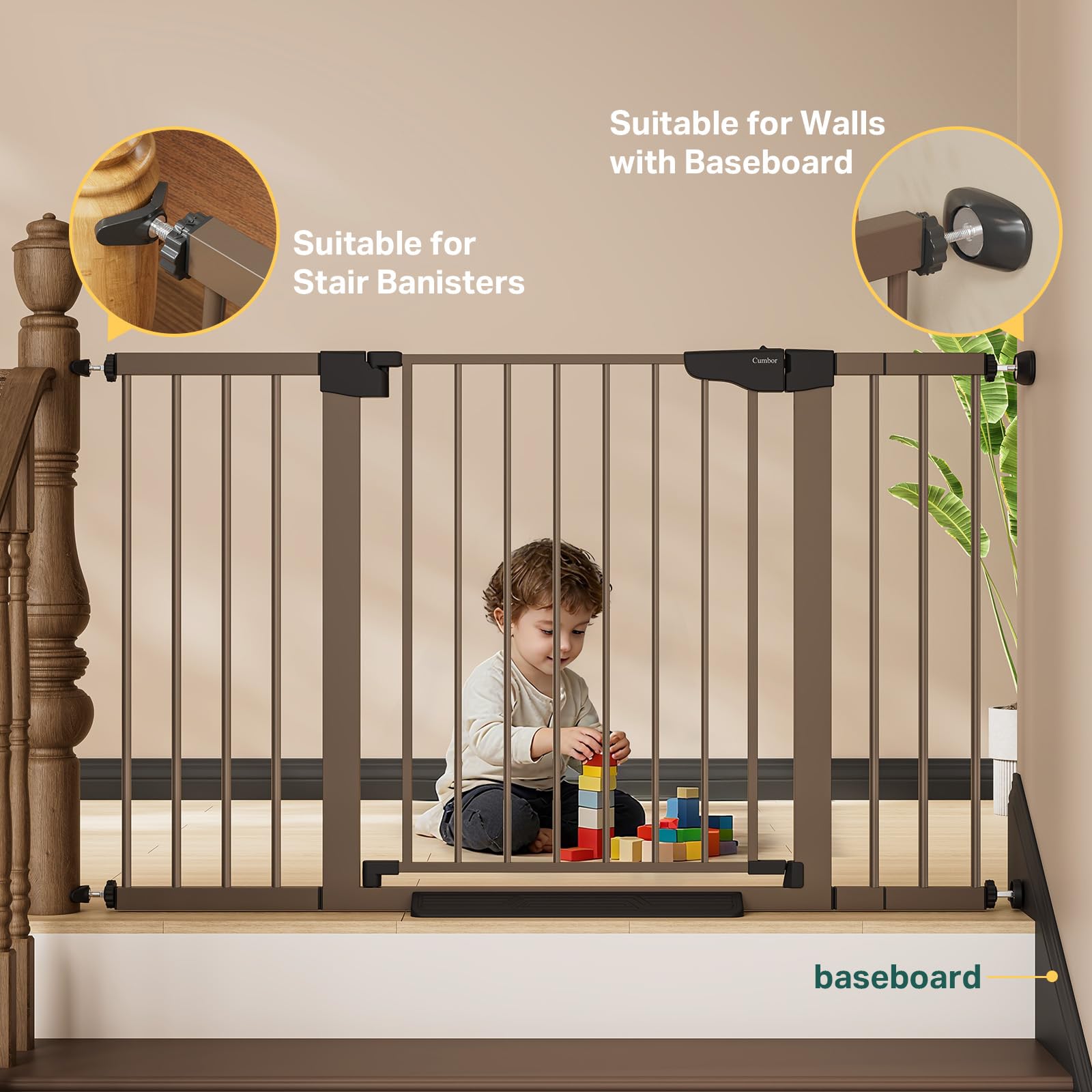 Cumbor-hardware-mount-stair-top shows extra security at stair entrances.