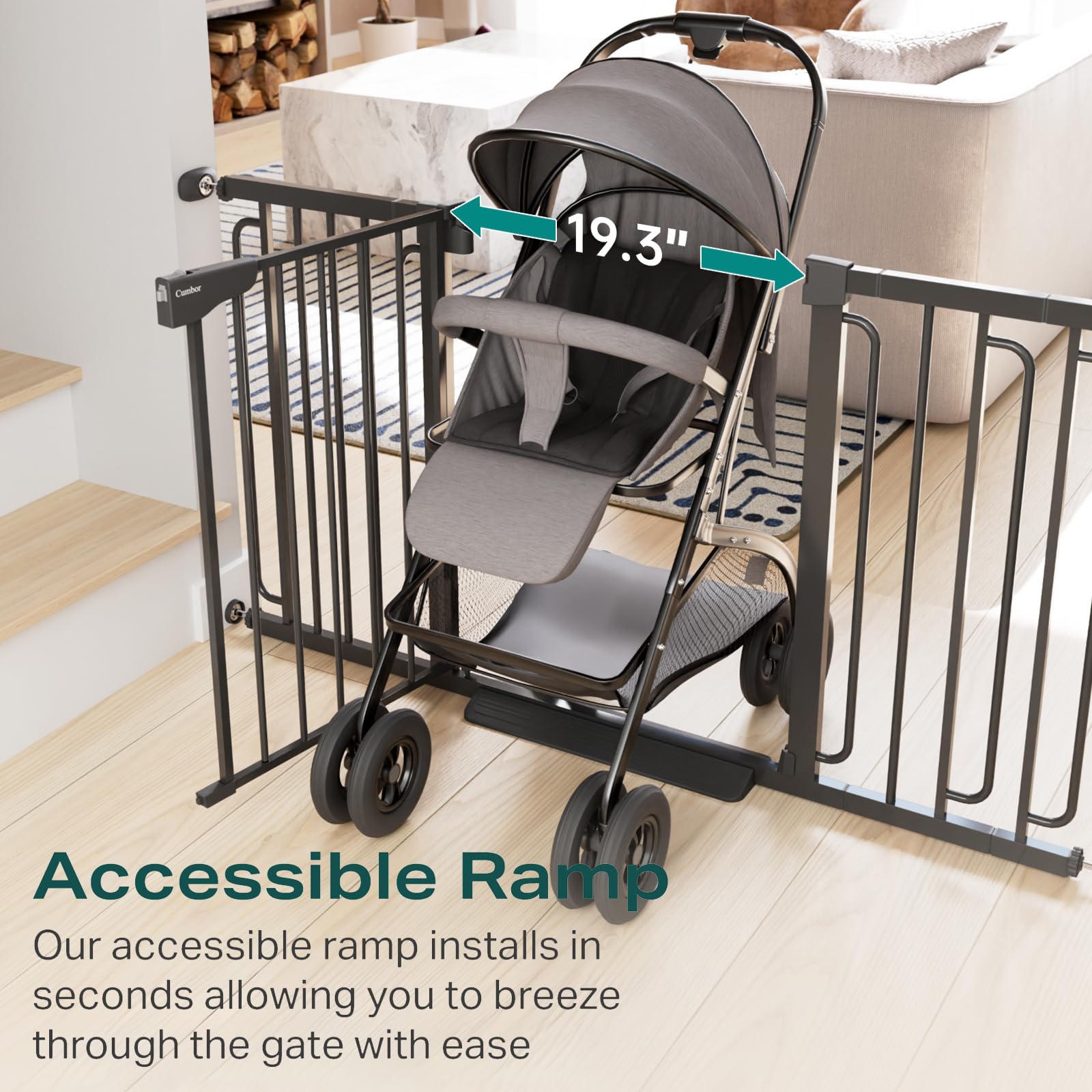 Cumbor pressure-mounted installation highlights wall-friendly, drill-free setup.