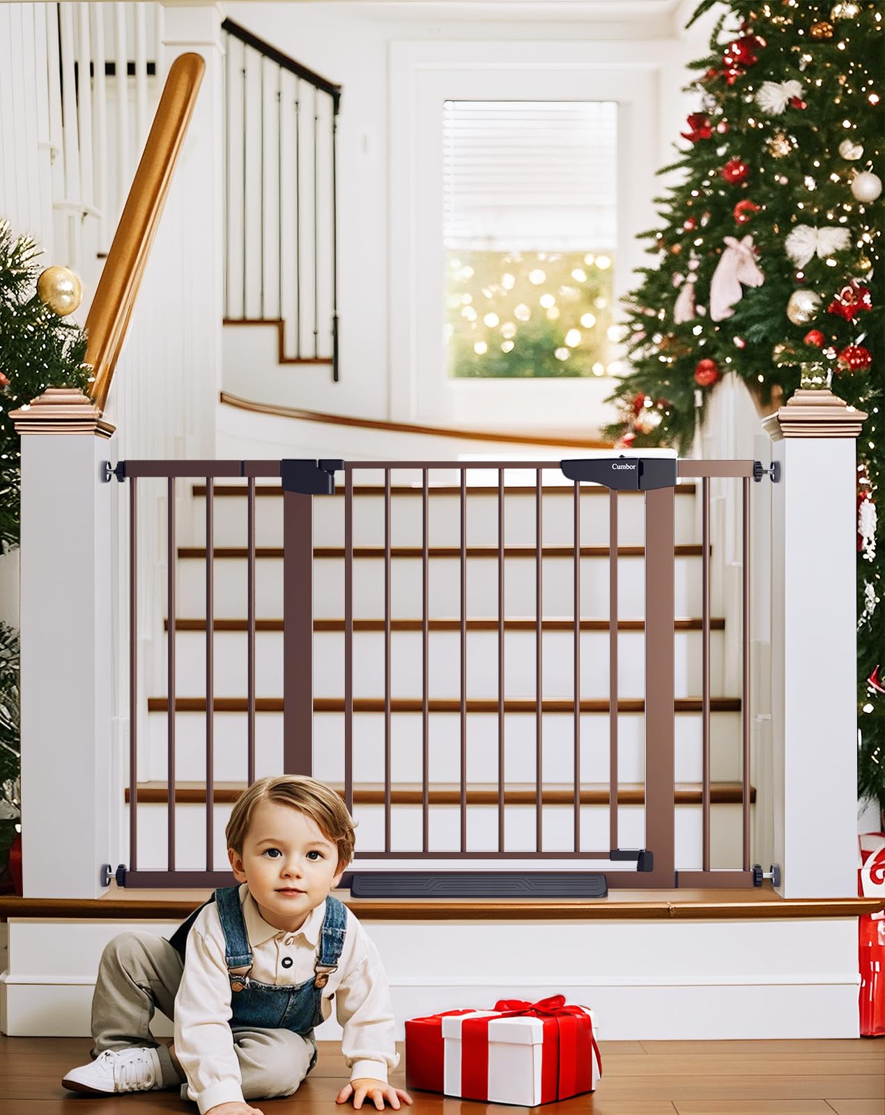 Cumbor stairs auto-close gate secures stair access for babies and pets.