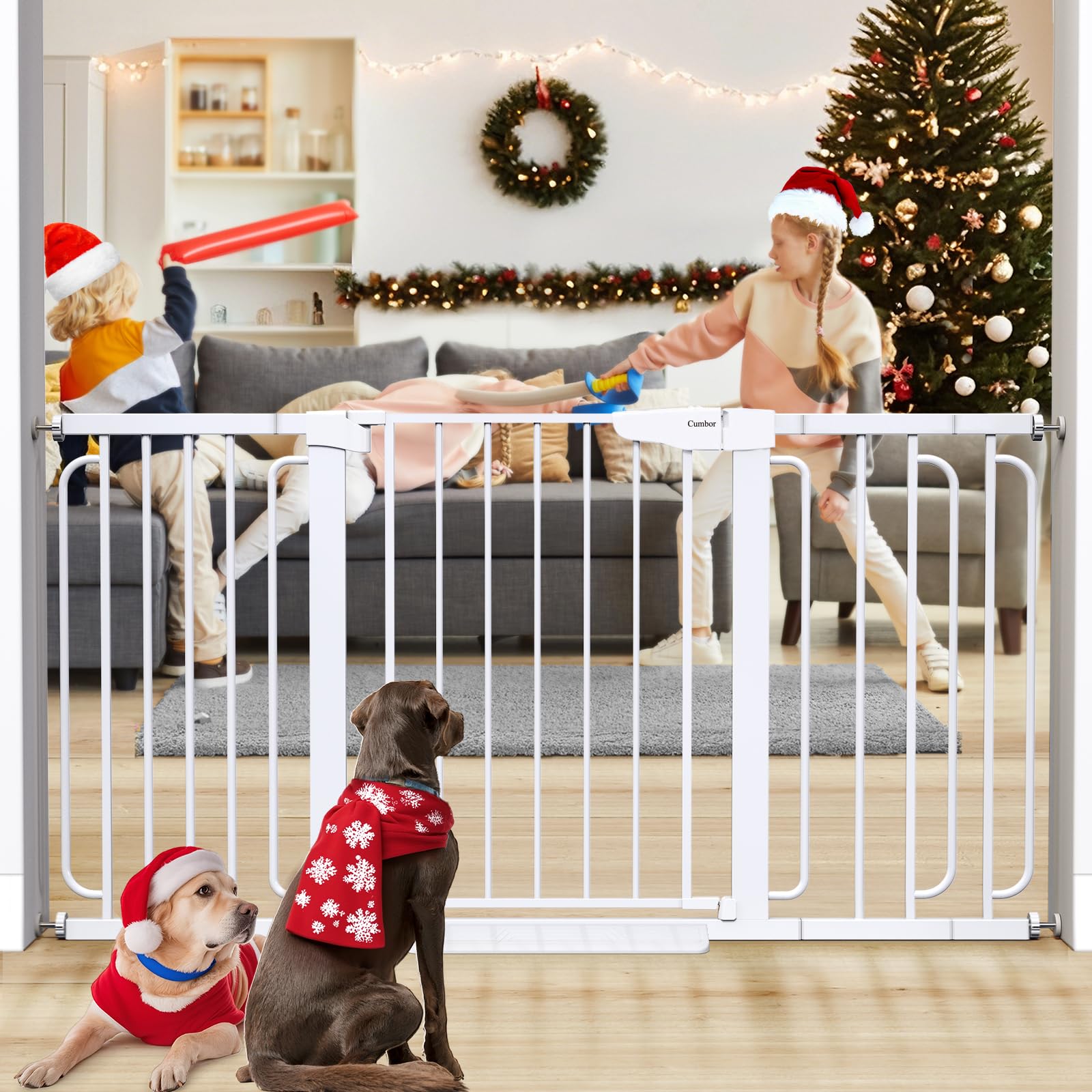 Cumbor extra-wide gate extended to 57 inches for wide stair openings