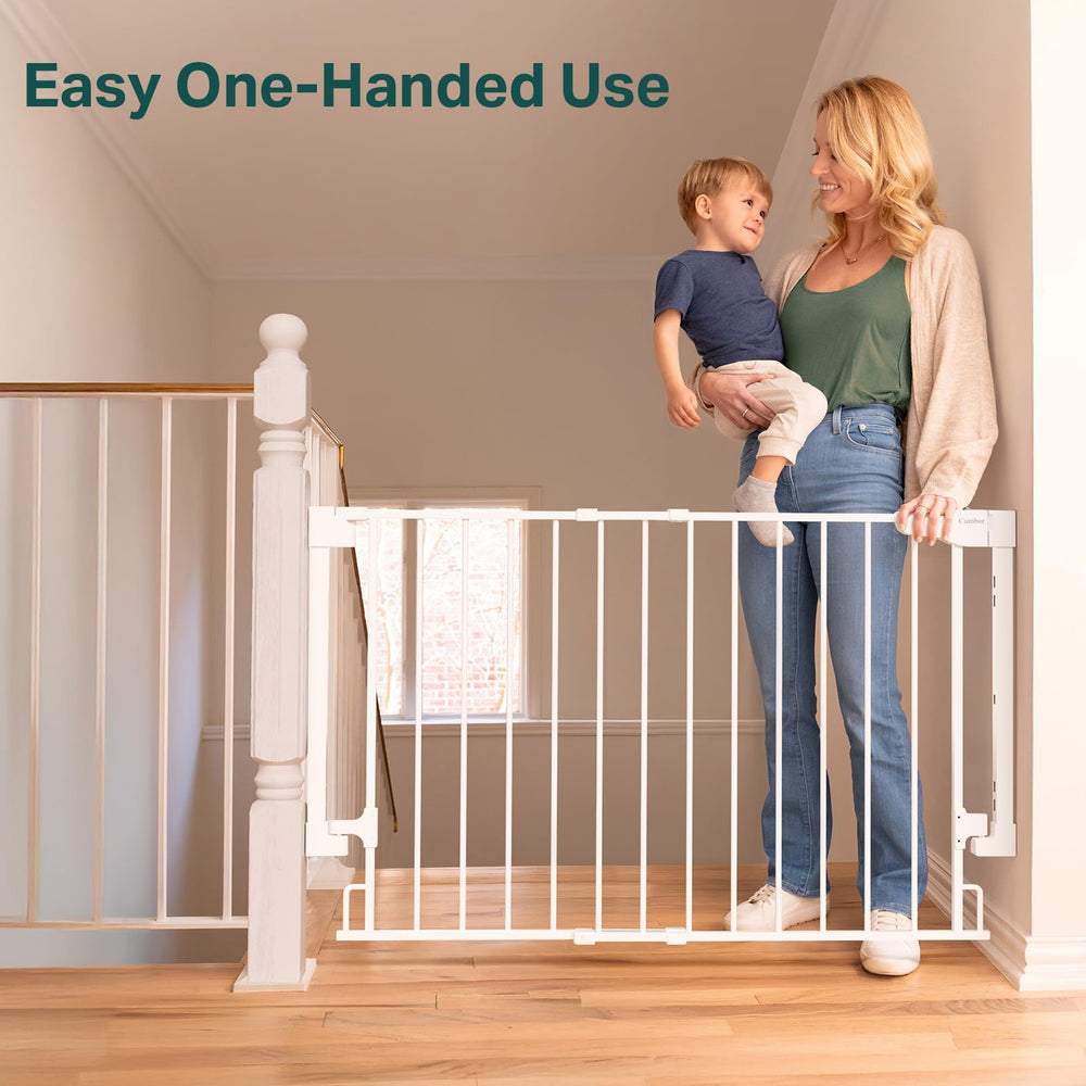 Cumbor white gate blends into living spaces for protection.