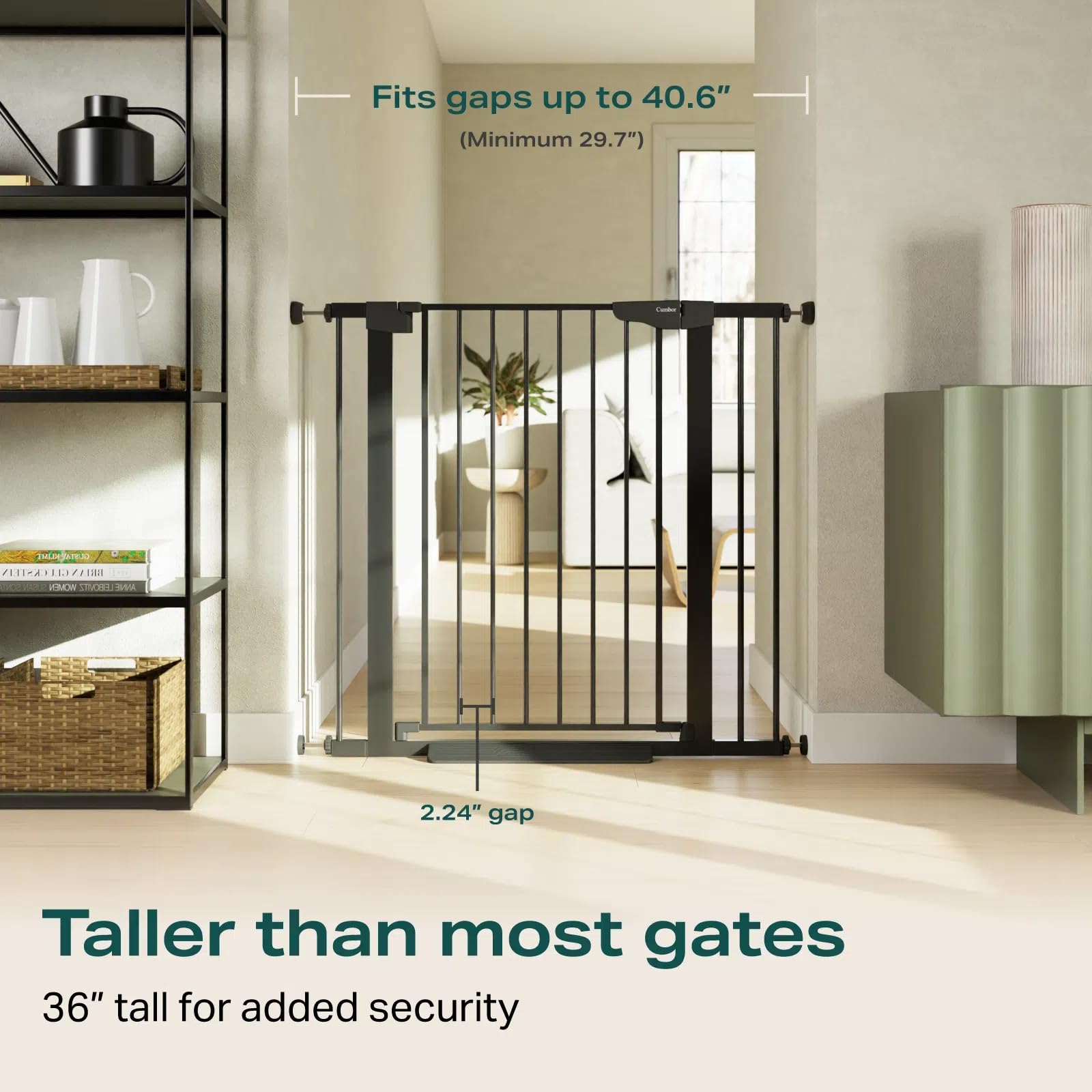 Cumbor adjustable width gate fits doorways from 29.7 to 40.6 inches