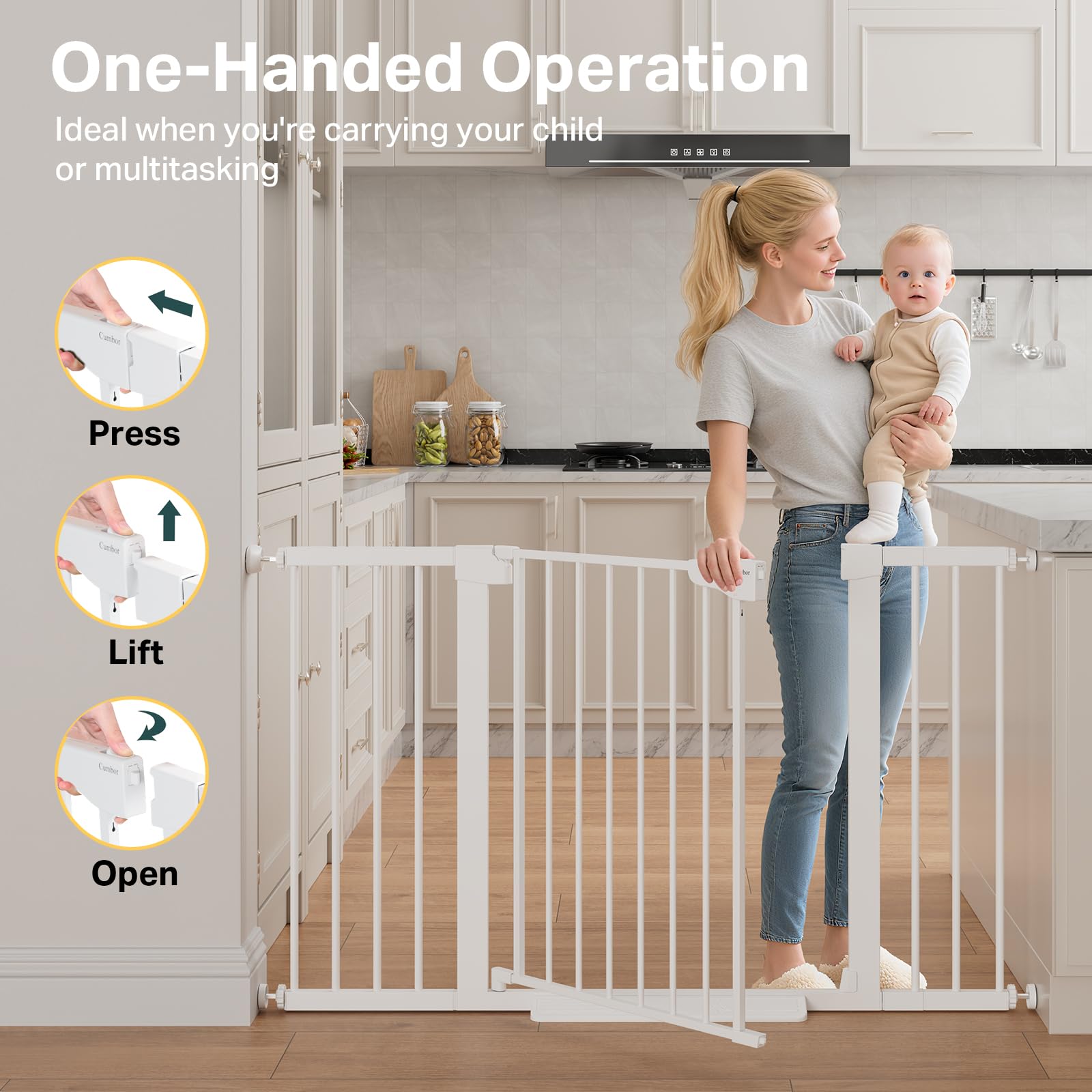 Cumbor wide-fit 51.5-inch gate spans large openings.