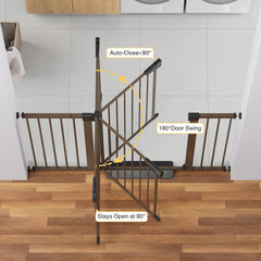 Cumbor brown gate-closeup demonstrates sturdy frame and reliable stability for pets and kids.