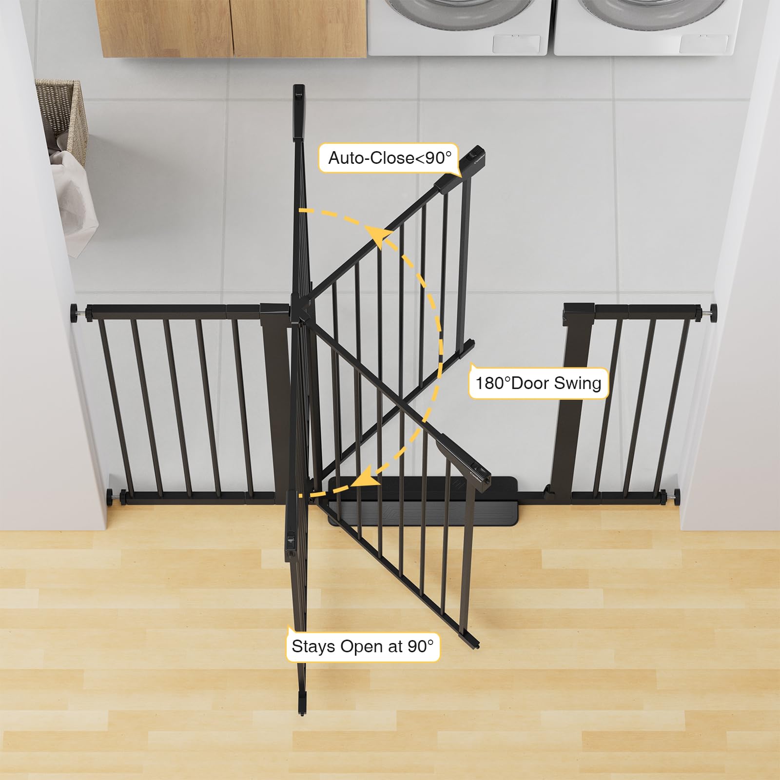 Cumbor wide-width gate extended for large doorways and hallways.