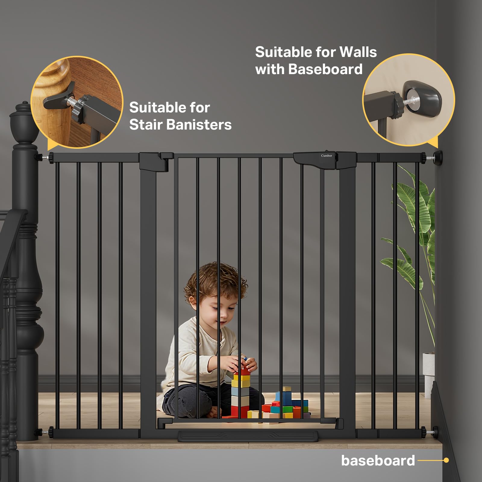Cumbor Y-shaped bolts fit round stair railings for stable configuration.