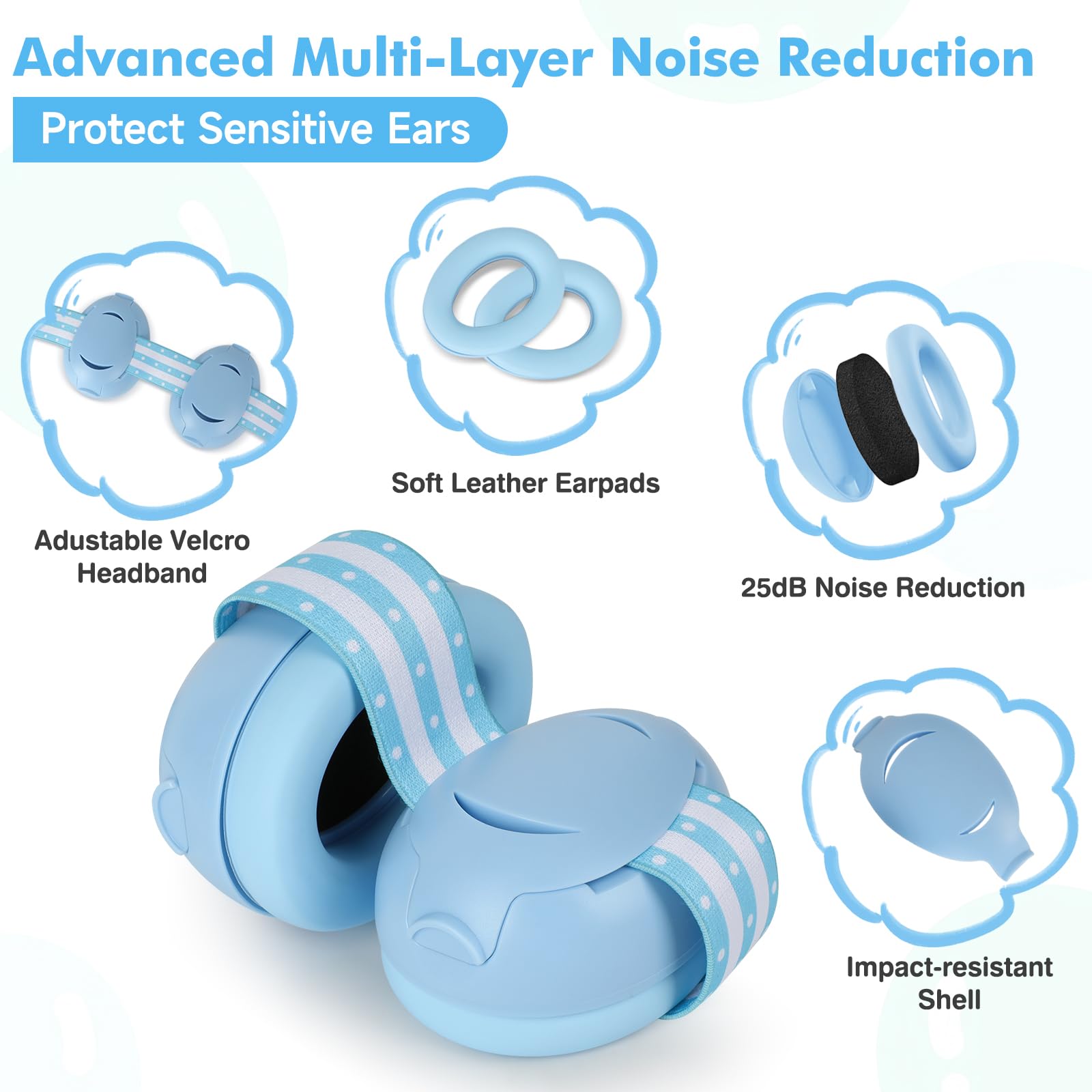 Cumunebula baby ear-muffs soft skin-friendly cushions ensure gentle, comfortable wear.