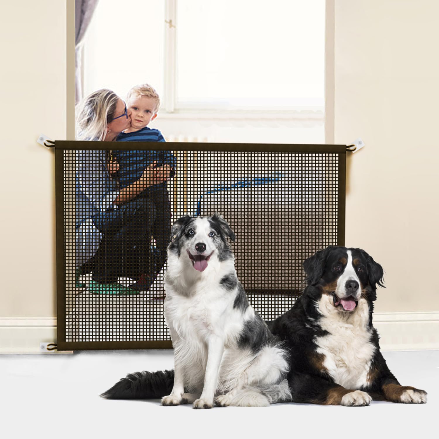 Cupount Baby Gate mesh close-up shows durable tensile fiber construction.