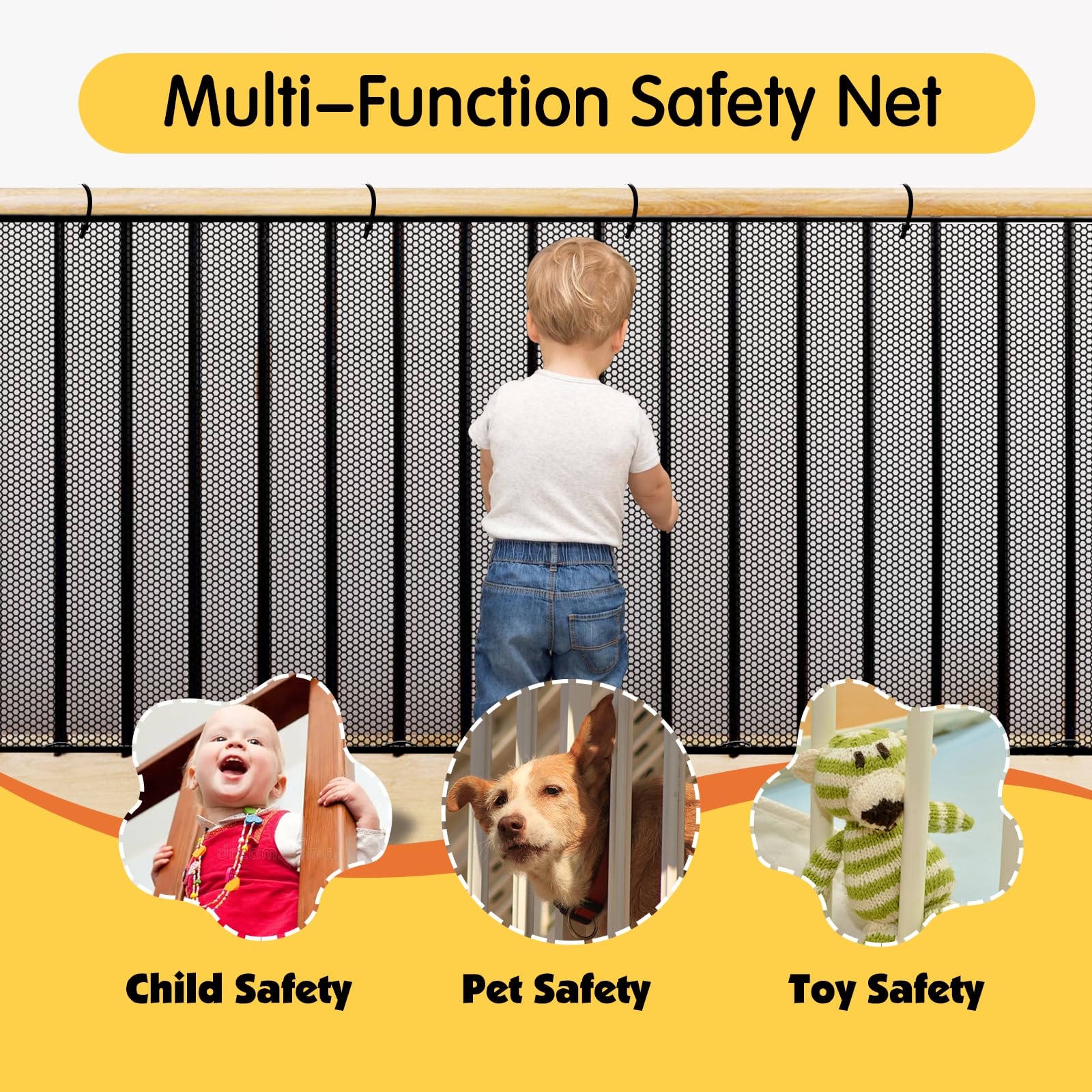 Cupount Banister Guard mesh-netting-visibility ensures supervision while containing pets.