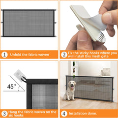 Cupount dog gate porch yard placement highlights indoor barrier for pets during gatherings.