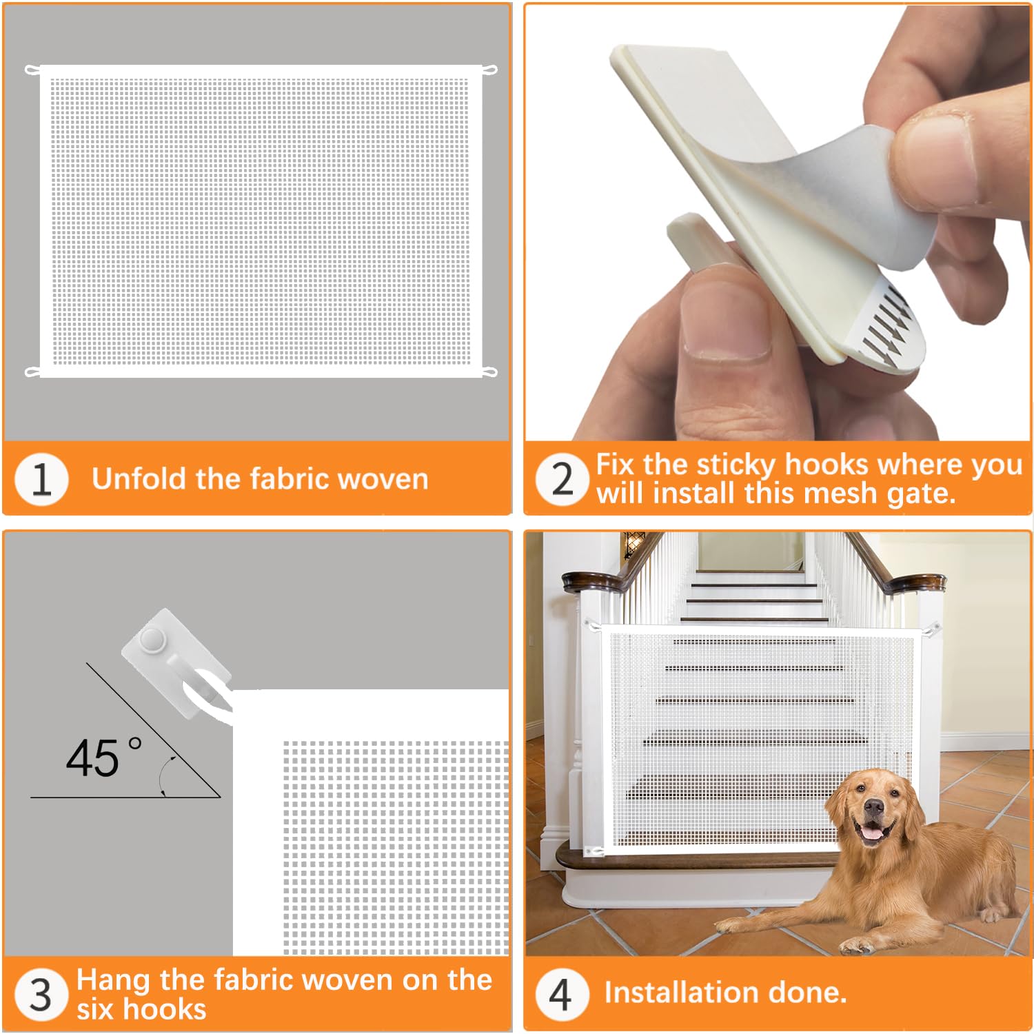 Cupount mesh gate folded for compact storage when not in use