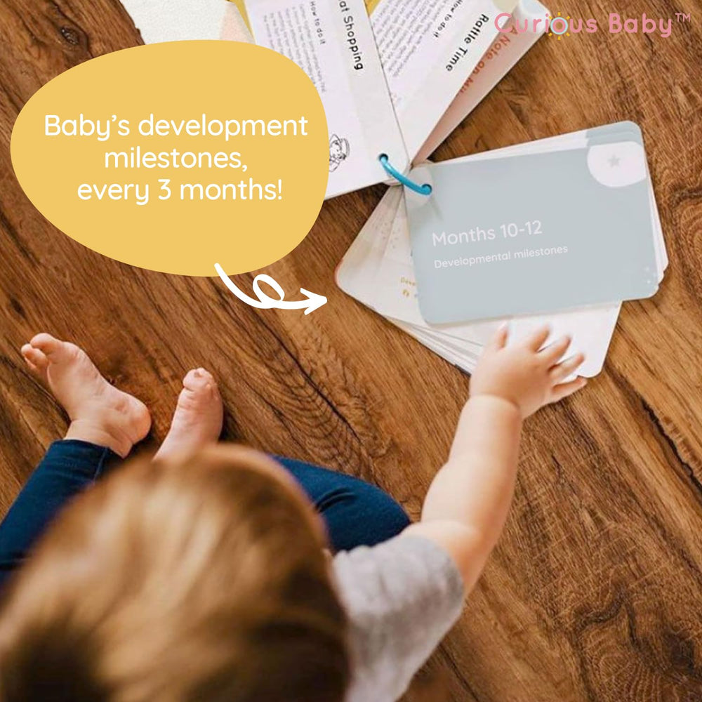 Curious Baby milestone cards 0-3 months help track early development milestones.