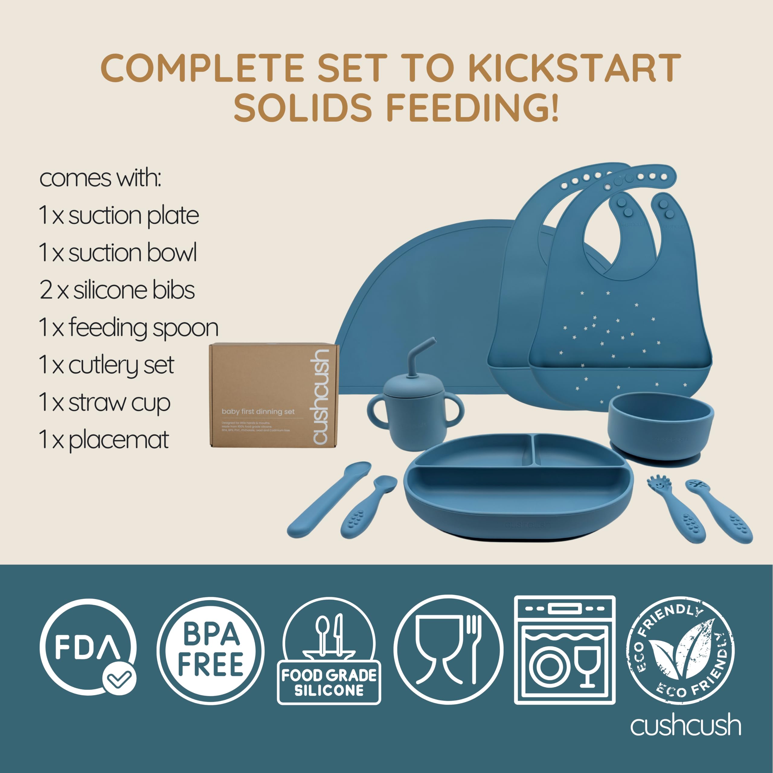 Cushcush silicone feeding set bowl with divided sections for scooping