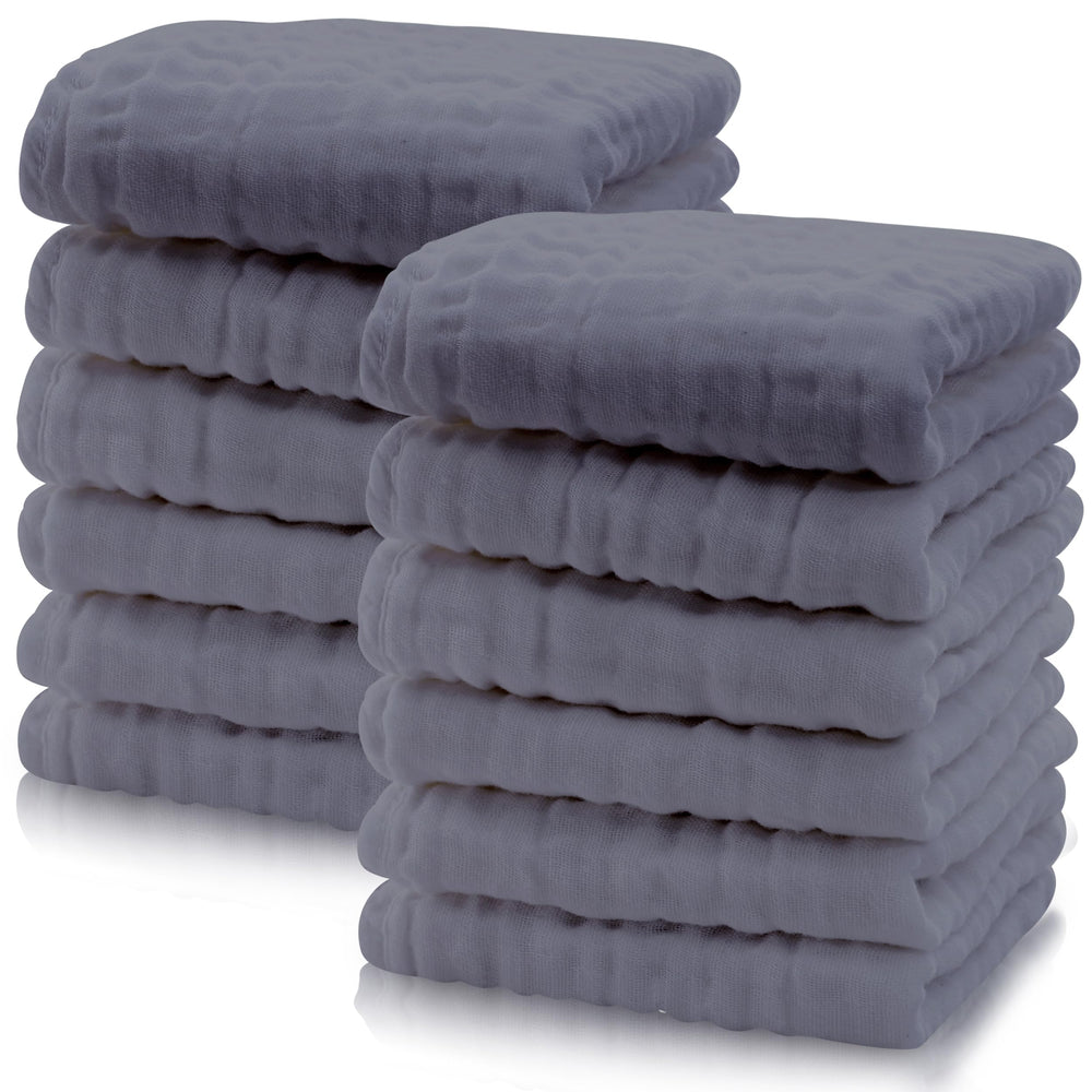 Cute Castle 12-pack muslin washcloths provide soft 12x12 inch surface for gentle baths