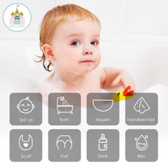 Cute Castle baby bath time washcloths, soft and gentle for sensitive skin.