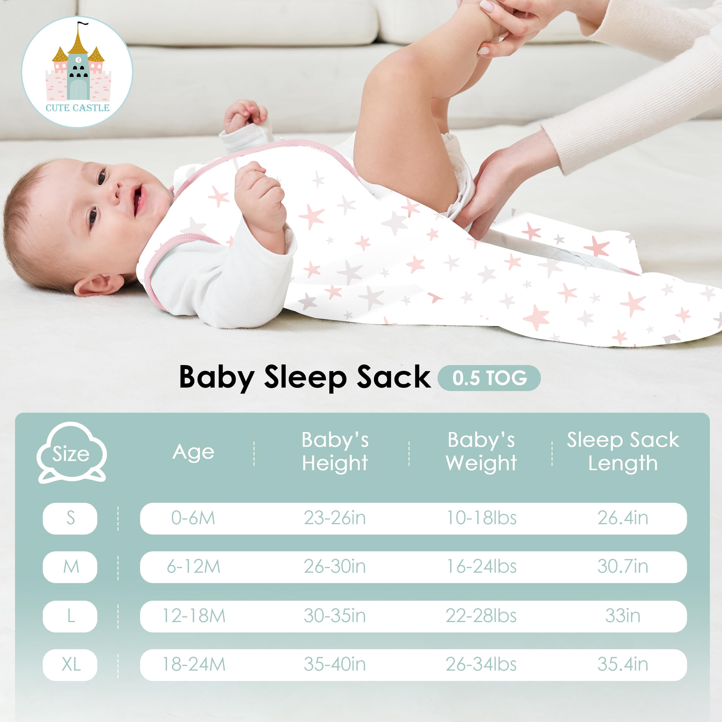 Cute Castle sleep sack with 2-way zipper eases diaper changes