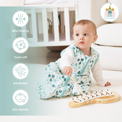 Cute Castle sleep sack green with 2-way zipper for easy diaper changes.