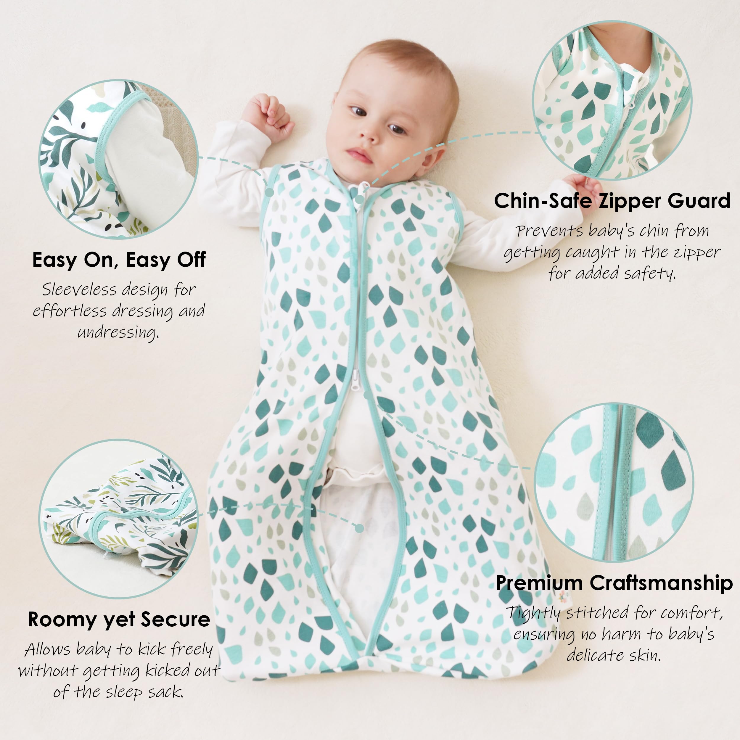 Close-up of zipper guards on Cute Castle sleep sack protecting delicate skin.