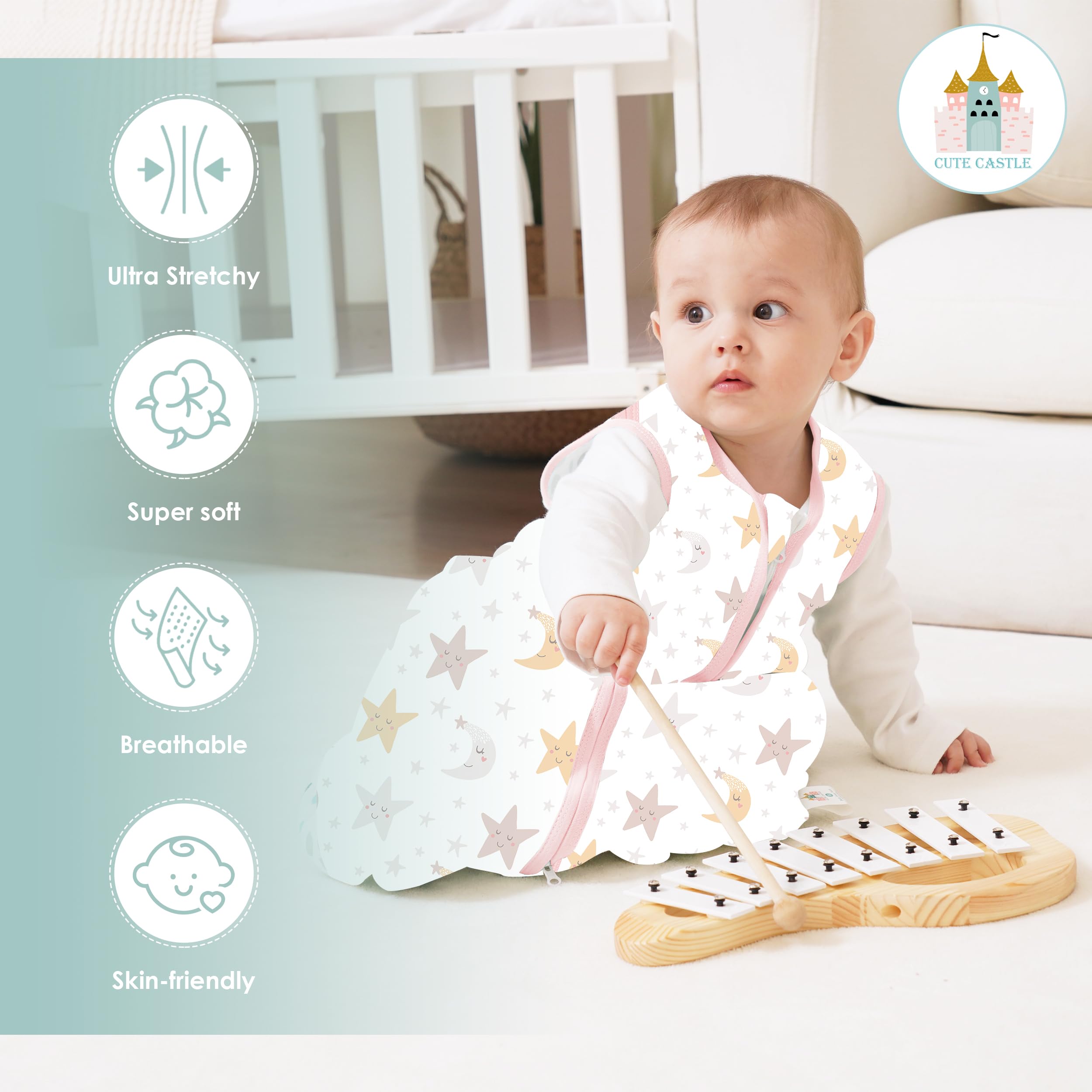Cute Castle sleep sack moon pattern supports peaceful sleep transitions