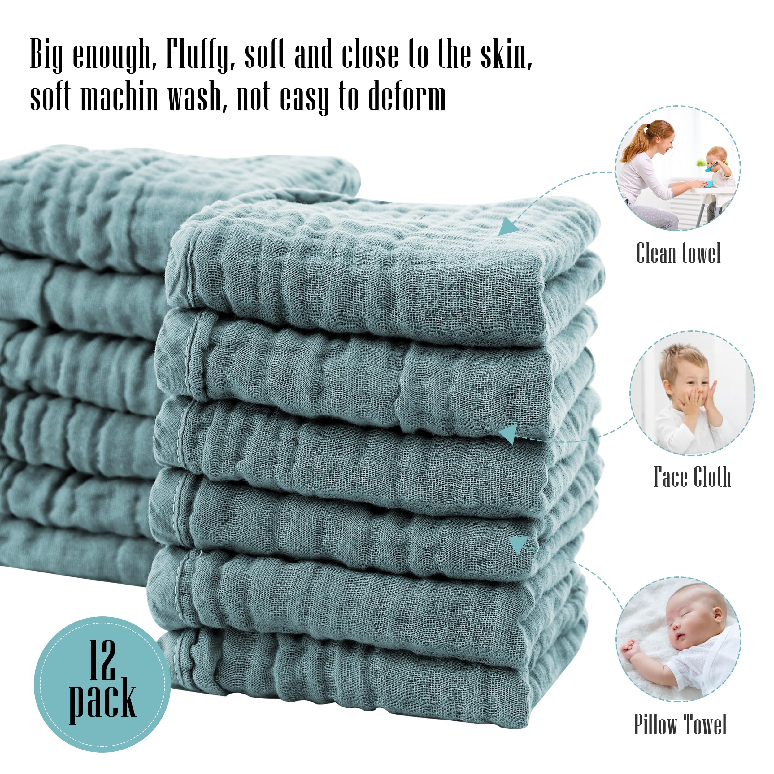 Cute Castle dark-green burp cloths laid flat, unisex color for any outfit.