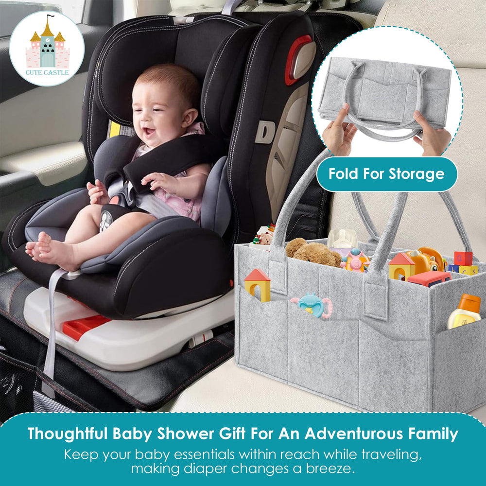 Cute Castle diaper caddy 2-pack in car for organization during trips