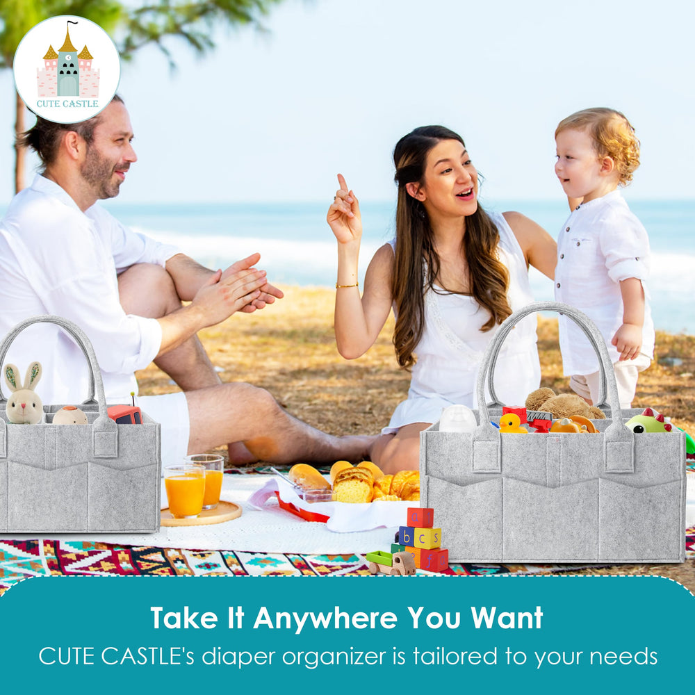 Cute Castle diaper caddy 2-pack folded for compact travel storage