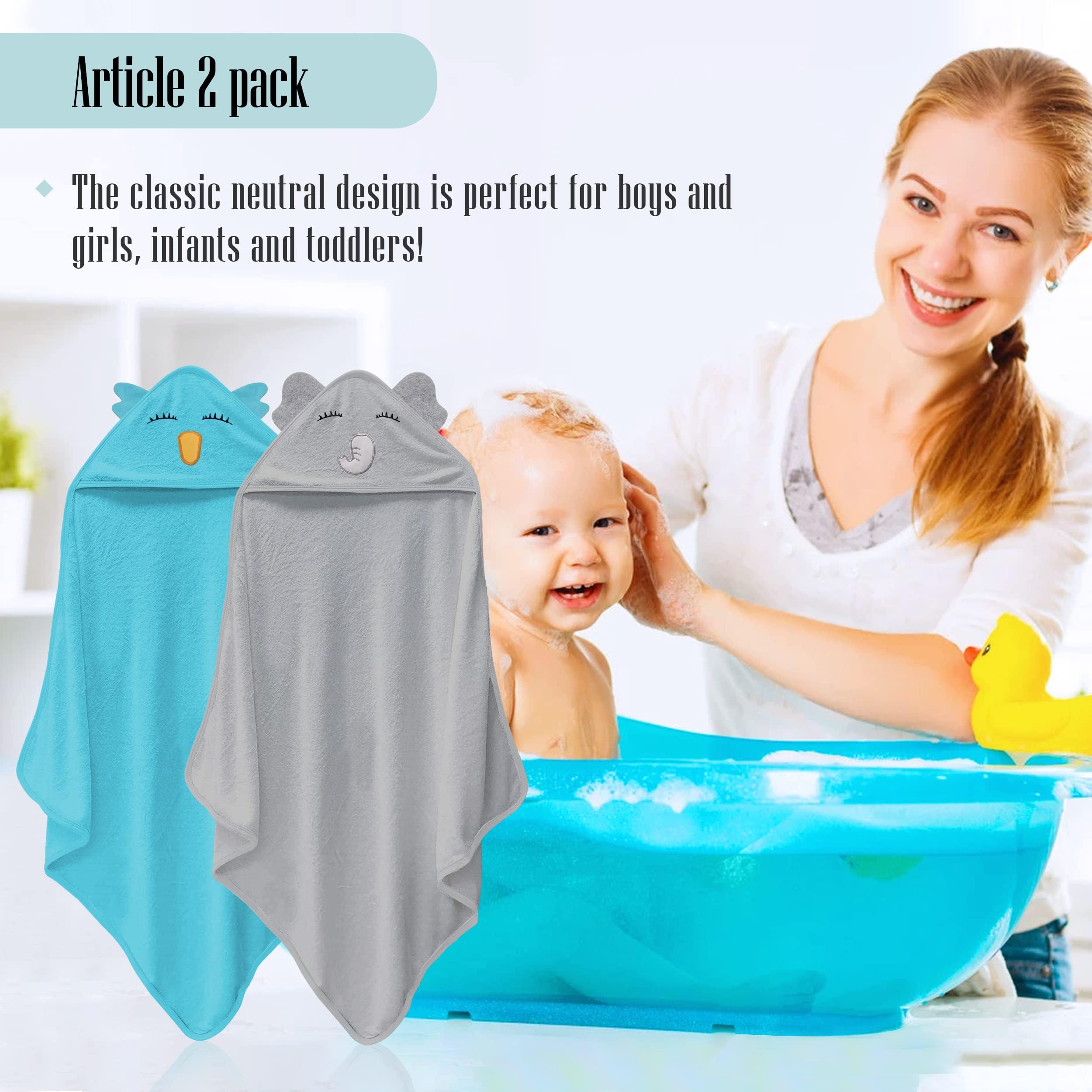 Cute Castle Happy Bird hooded towel back view; quick-drying bamboo fabric for bath time.