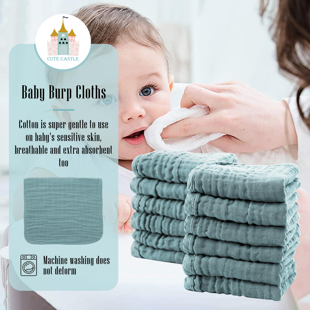 Cute Castle large 20x10 burp cloth display for generous feeding coverage.