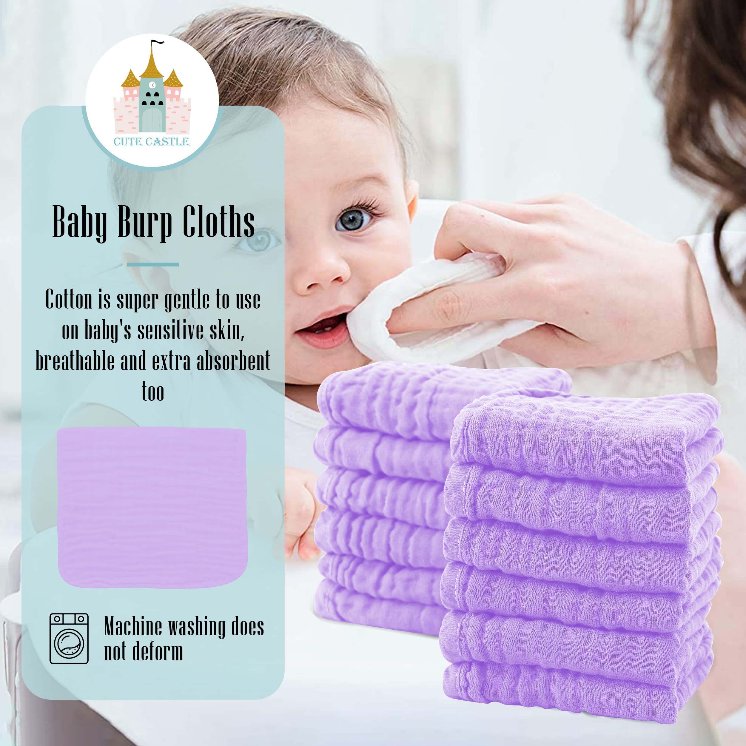 Cute Castle muslin burp cloths in bag for portable baby care