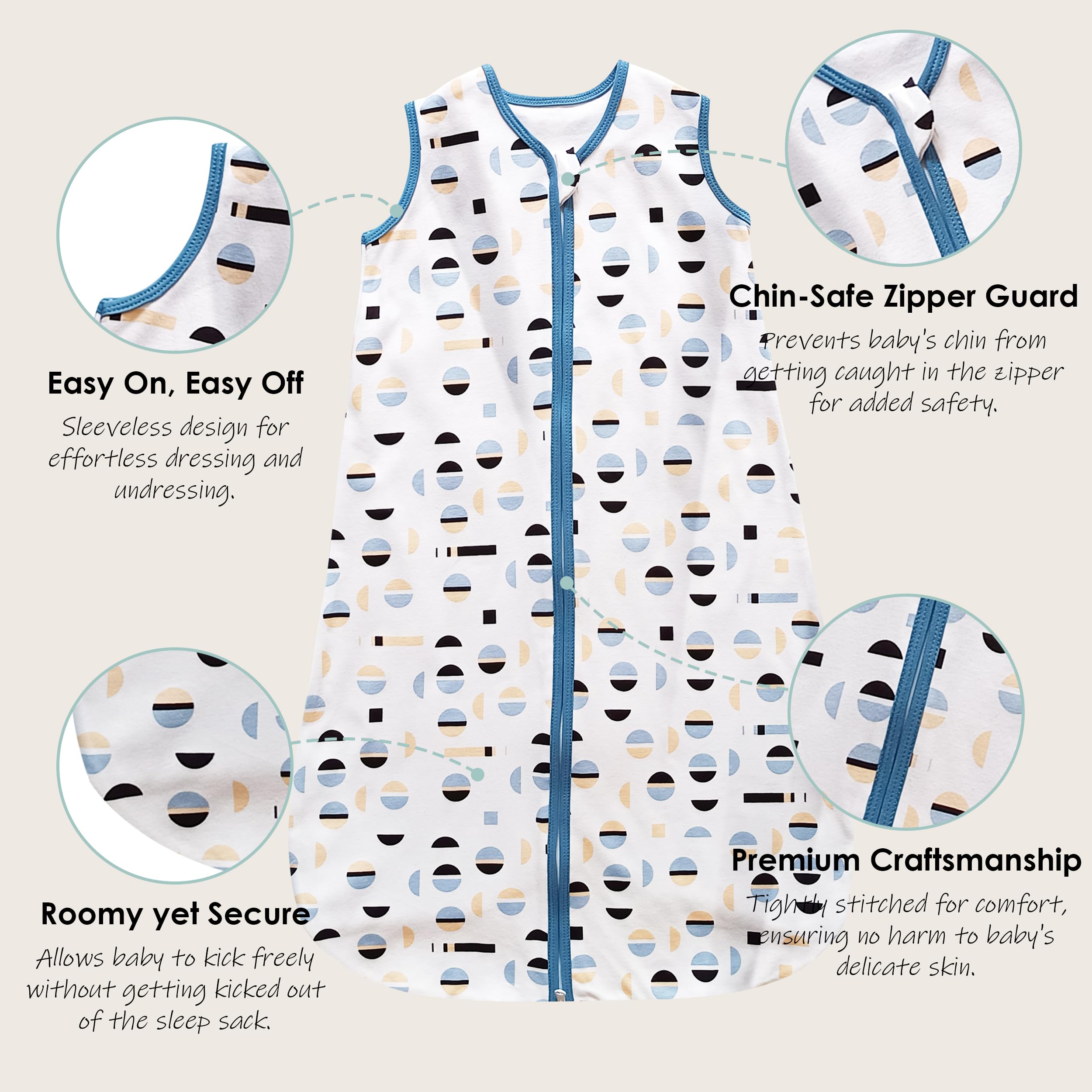 Cute Castle sleep sack blue arm and neck openings for comfortable fit.