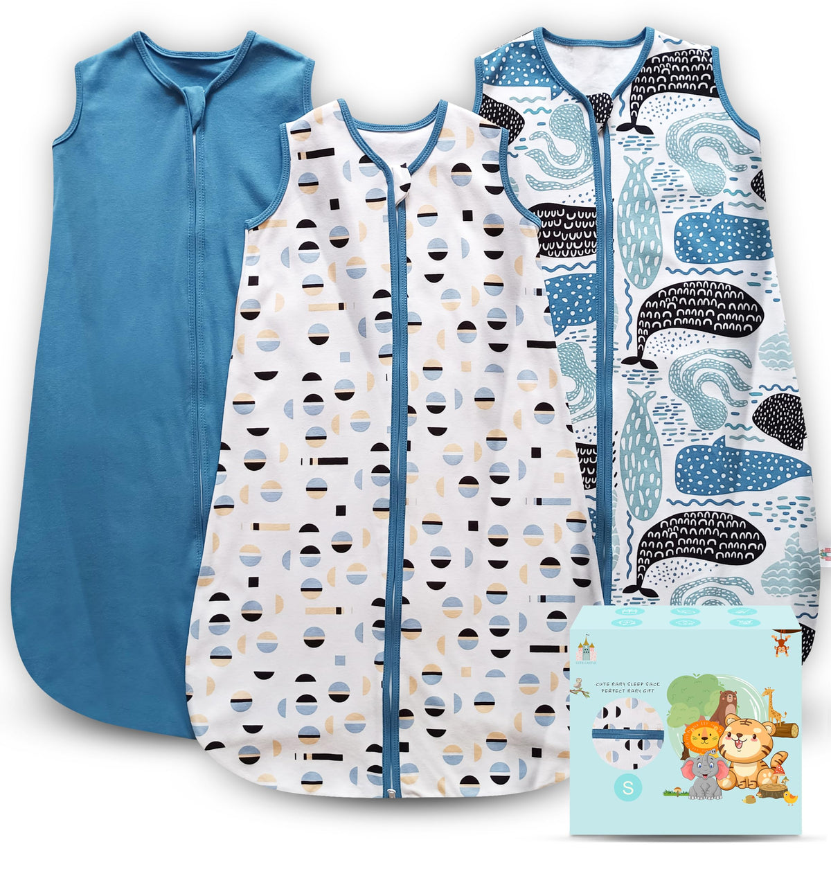 Cute Castle sleep sack blue front view showing lightweight 0.5 TOG warmth.