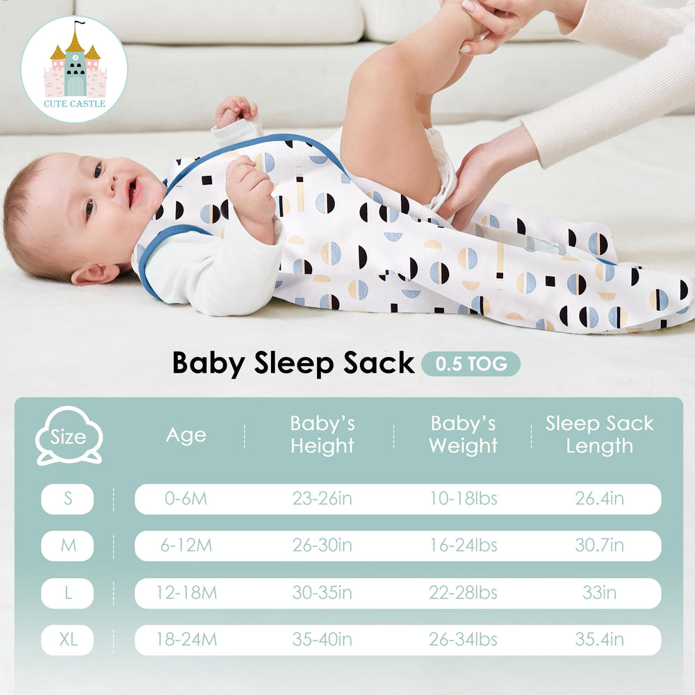 Cute Castle sleep sack blue hip room design supports free leg movement.