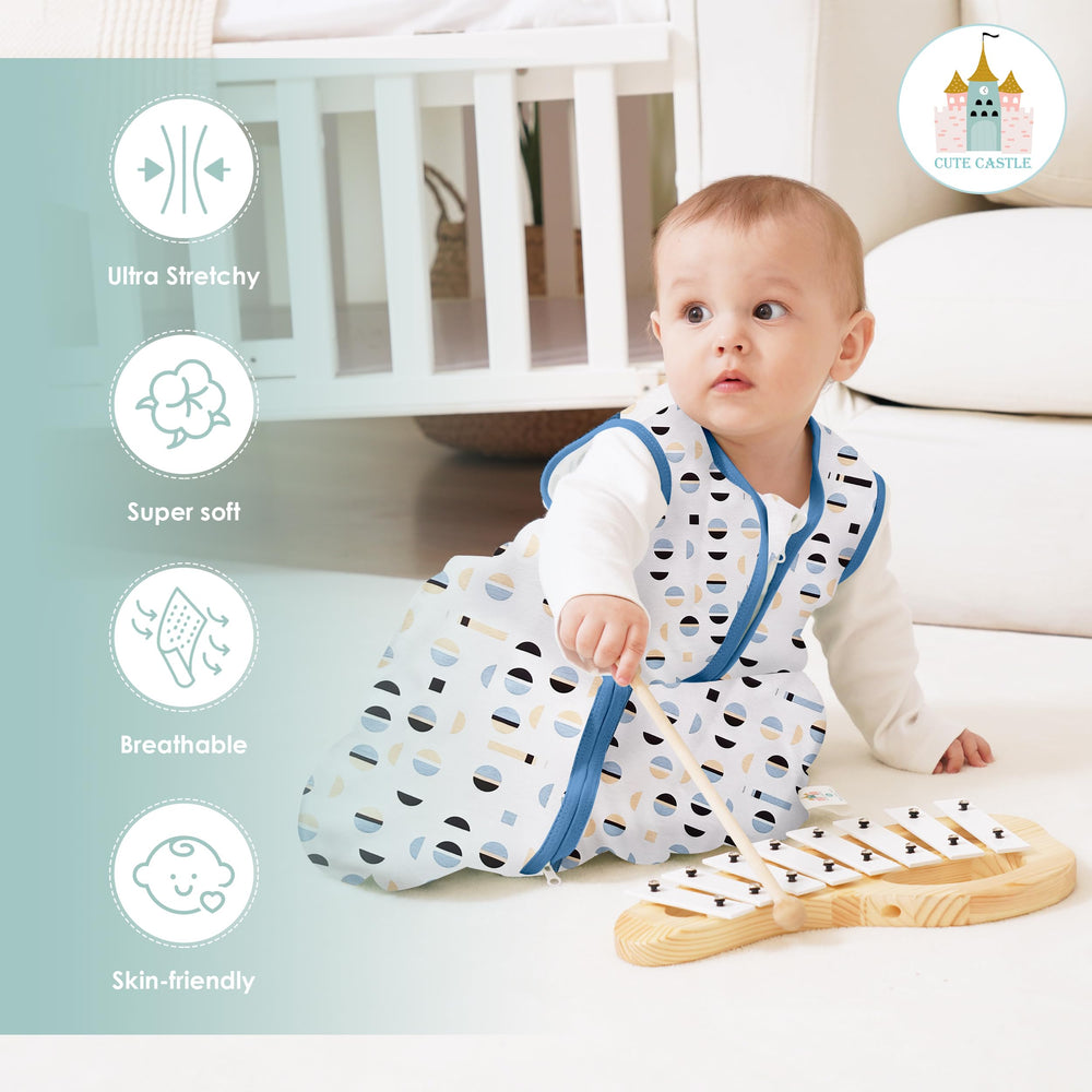 Cute Castle sleep sack blue zipper detail for easy diaper changes.