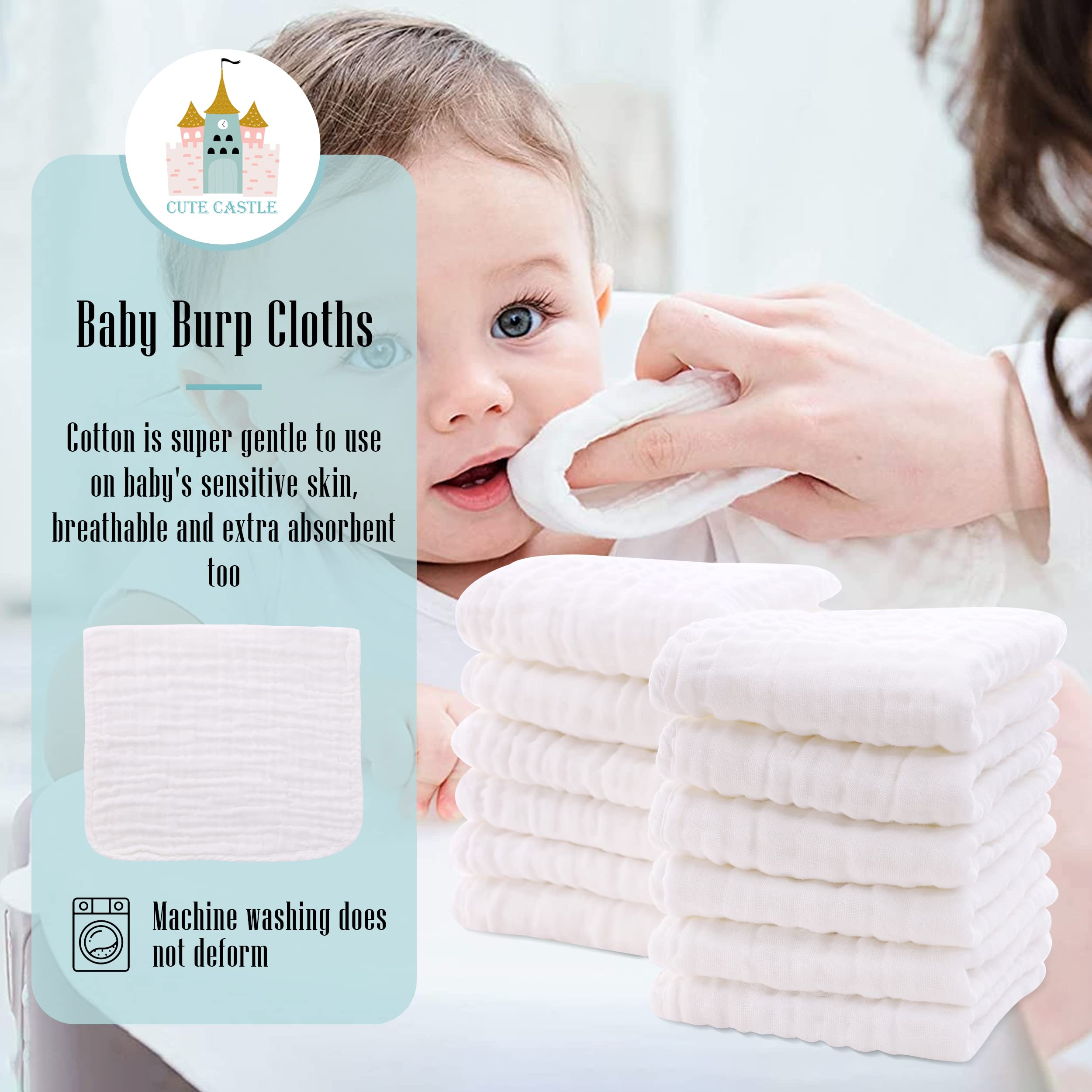 Cute Castle soft baby burp cloth white ideal for gentle wipeups