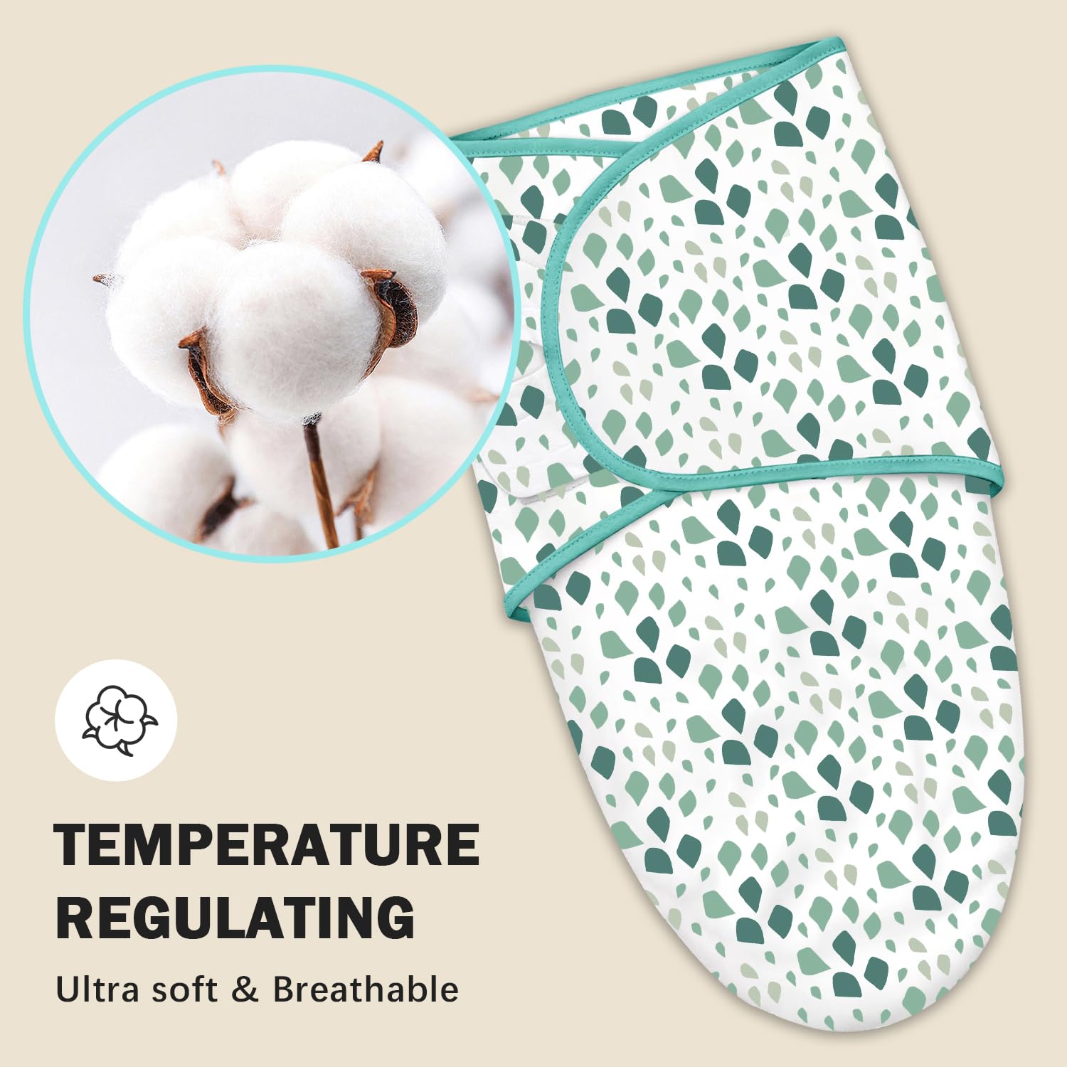 Cute Castle swaddle-green-wear model featuring breathable cotton for year-round comfort.