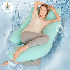 Cute Castle u-shape pillow side-angle shows full-body support for sleep