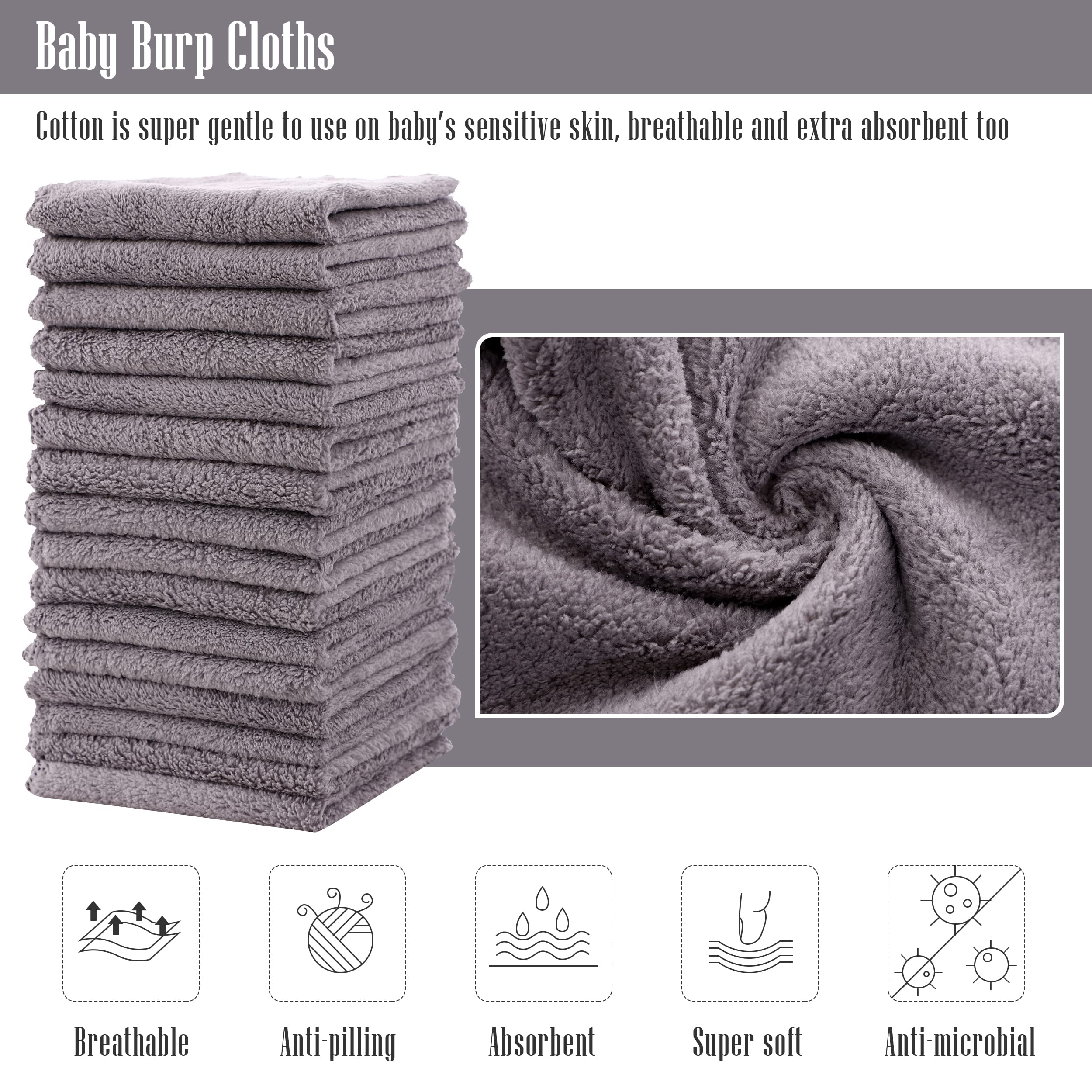 Cute Castle grey washcloths close-up showing plush coral fleece softness and absorbency.