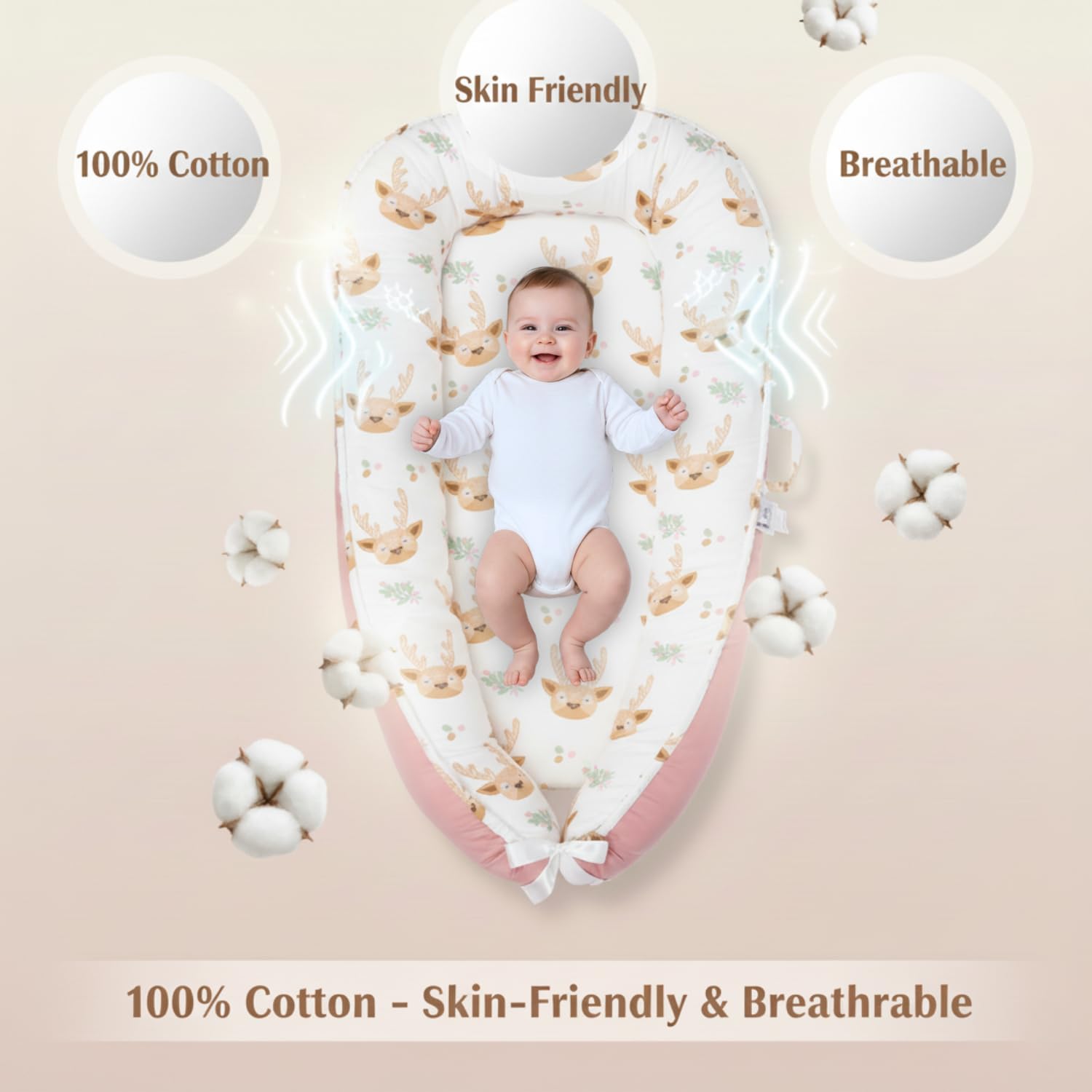 Cute Cuddles baby lounger pink comfy nest for bonding with family