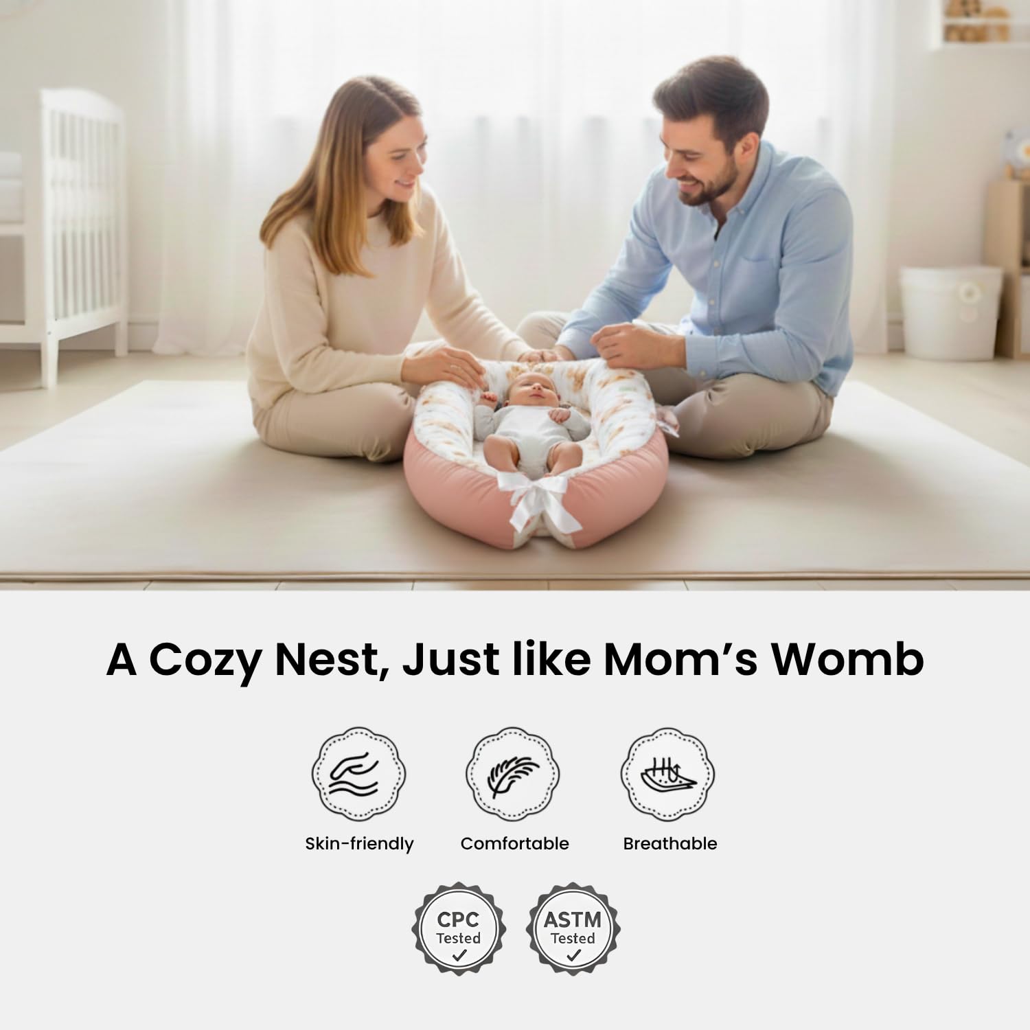 Cute Cuddles baby lounger pink portable design makes travel and room-to-room use easy