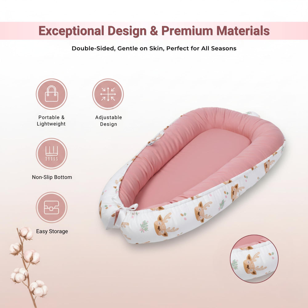 Cute Cuddles baby lounger pink soft fabric provides gentle support