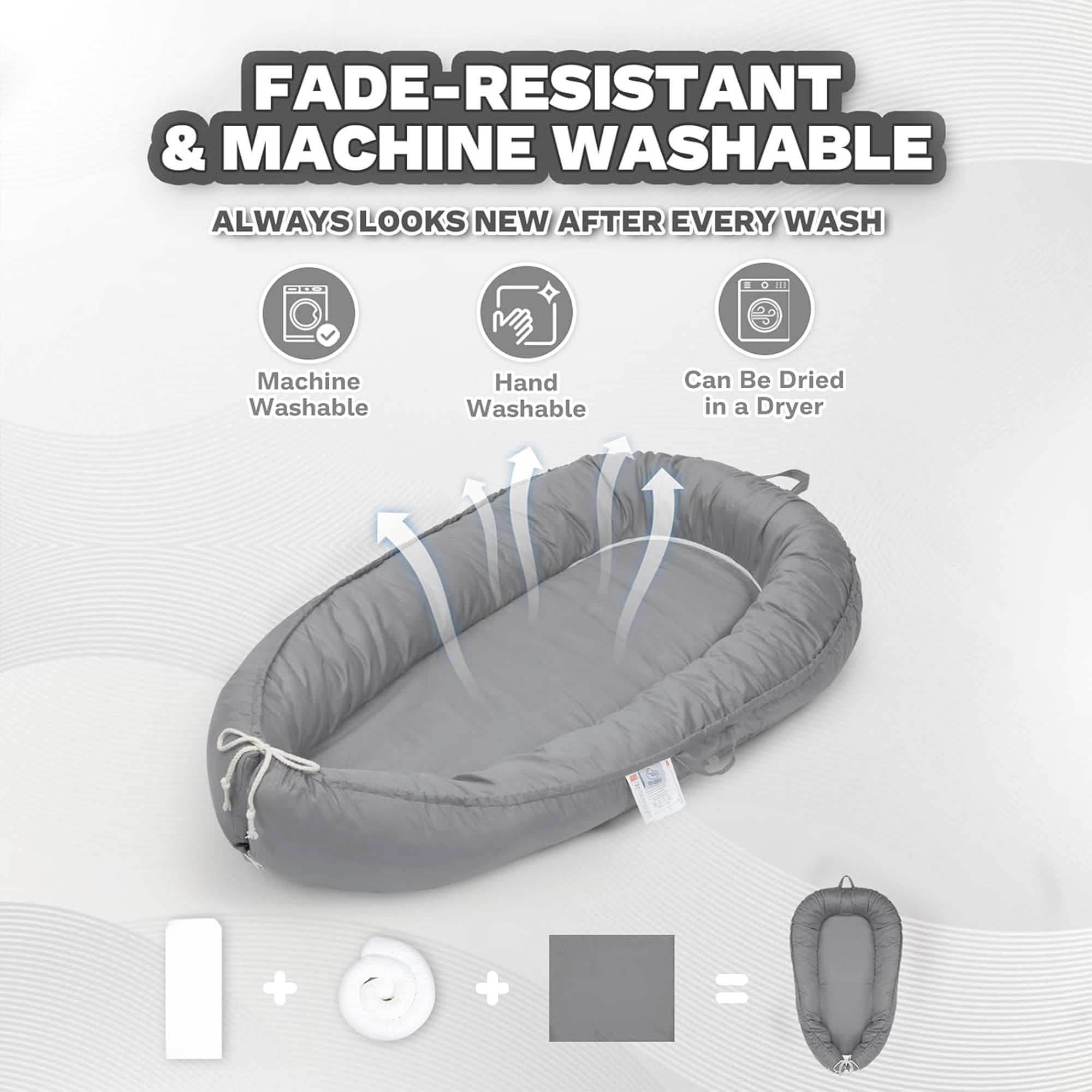 Cute Cuddles grey solid lounger cover adds soft, cozy layer.