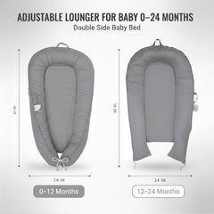 Cute Cuddles infant nest lounger in soft cotton for cozy newborn relaxation.