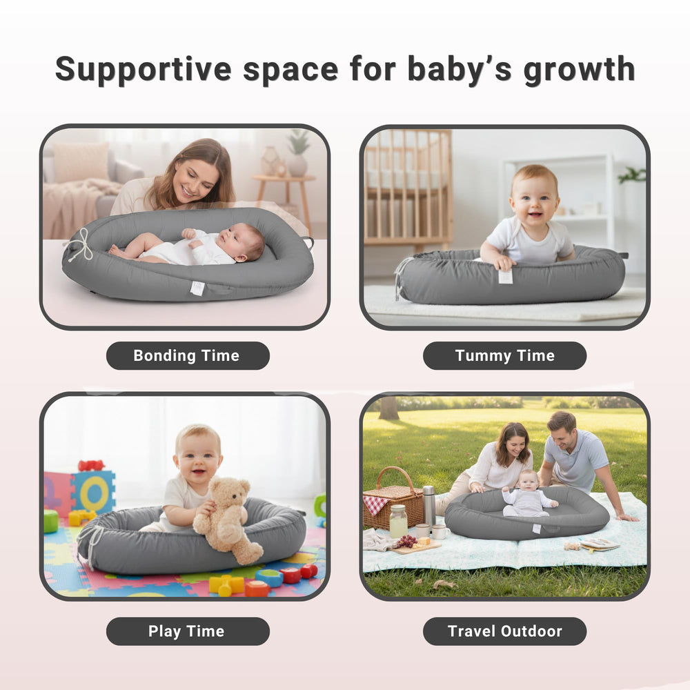 Cute Cuddles tummy-time friendly lounger supports gentle play and cuddles.