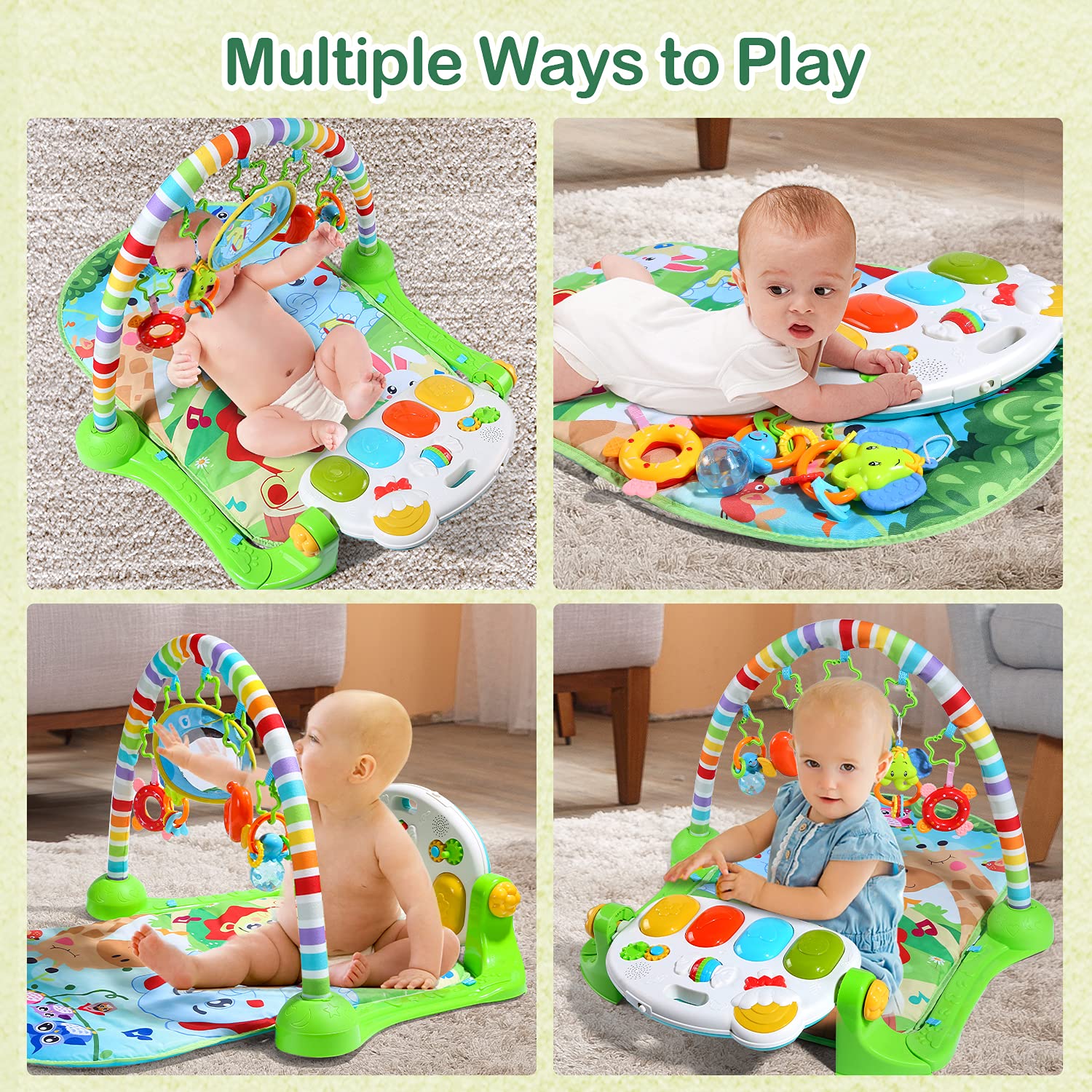 CUTE STONE Baby Gym colorful-toys boost visual tracking and hand-eye coordination.