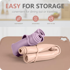 Cutebe foldable portable placemat rolls compactly for travel and dining out.