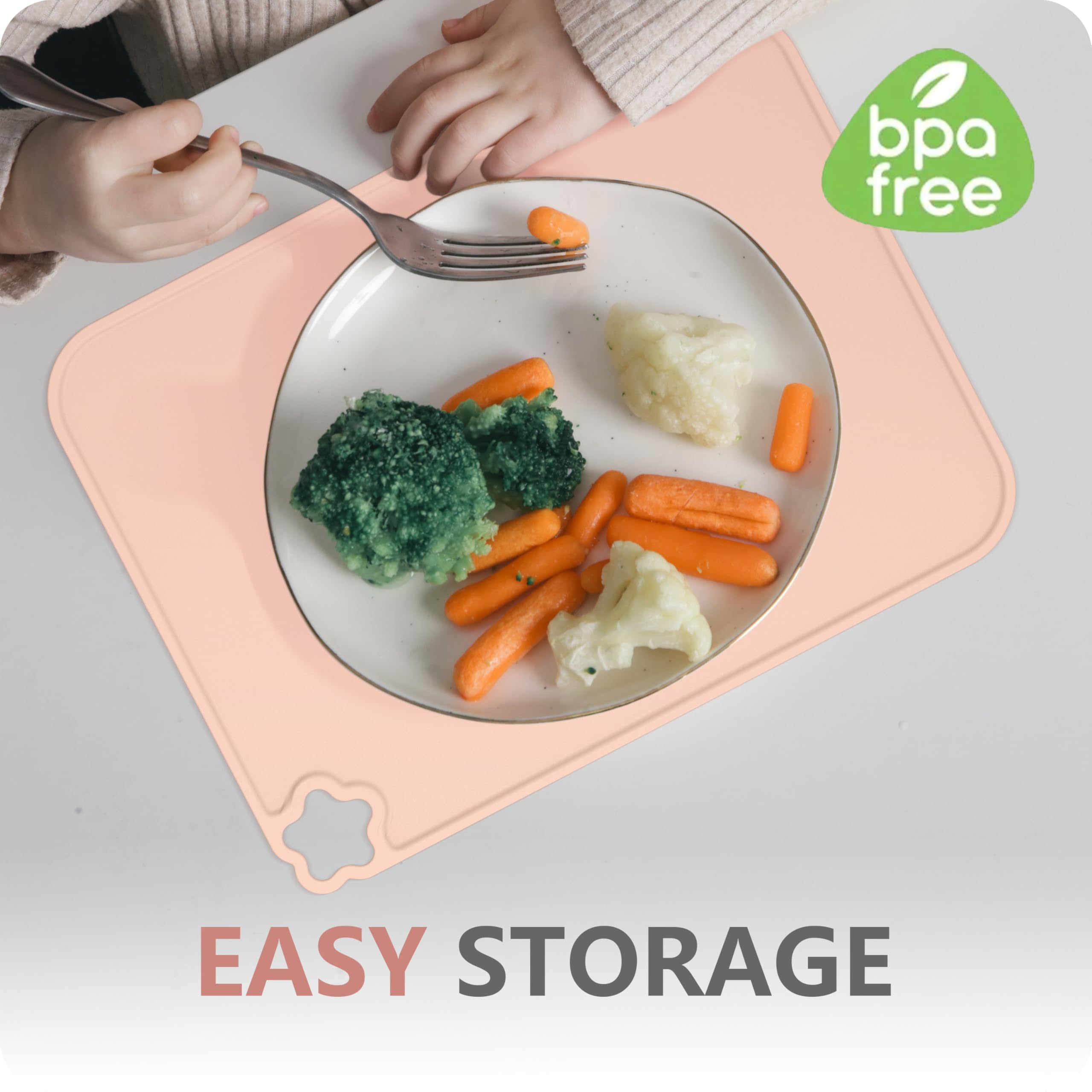 Cutebe silicone placemat surface resists stains and cleans with a quick wipe.