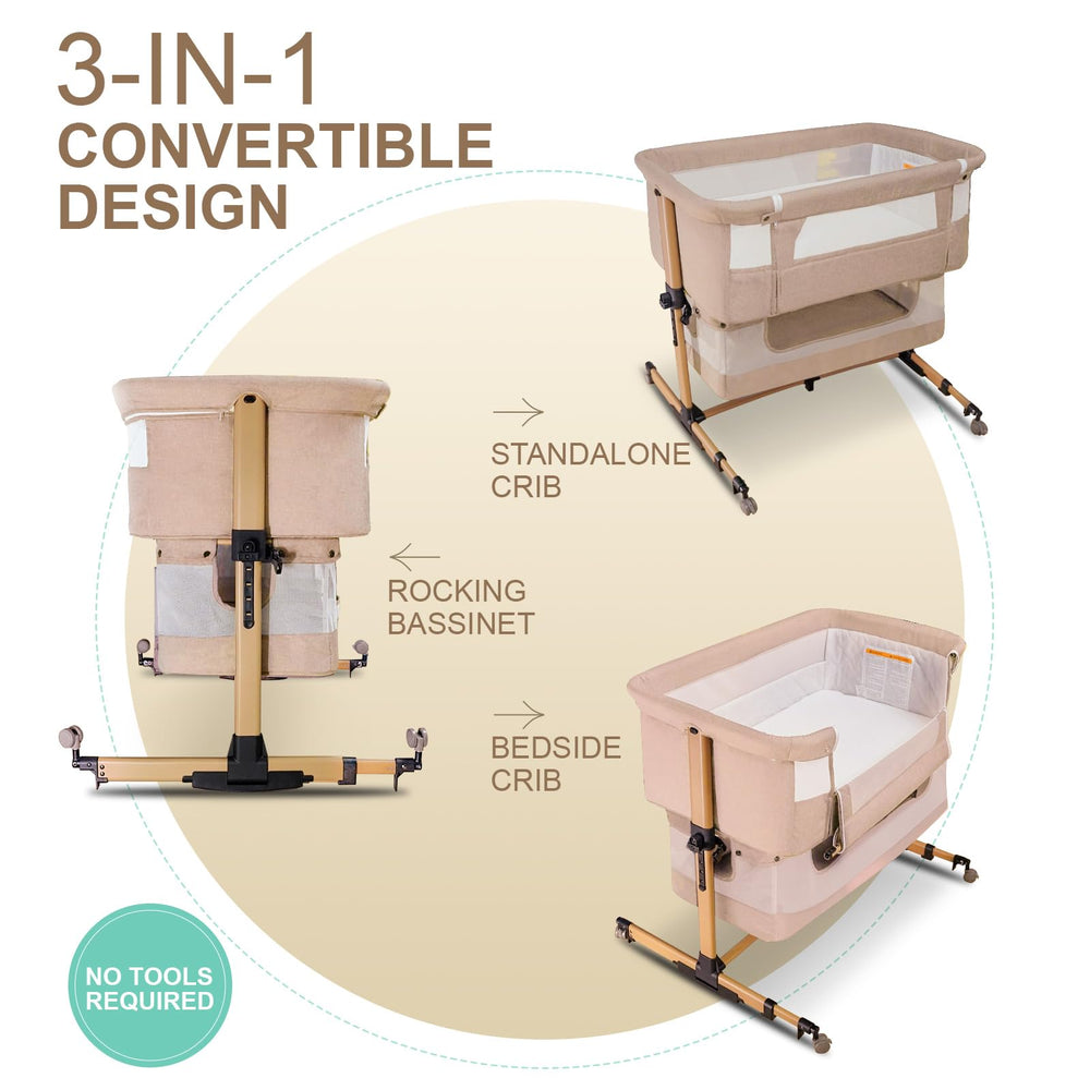 cutebeams baby bassinet used as bedside sleeper for nighttime feeding and care.
