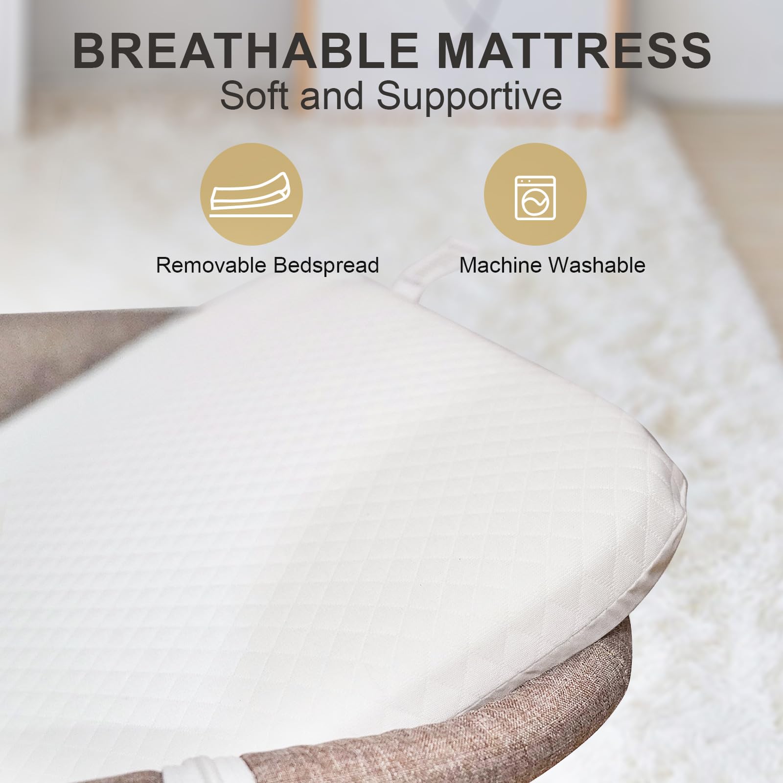 cutebeams baby bassinet storage basket keeps diapers and wipes within reach.