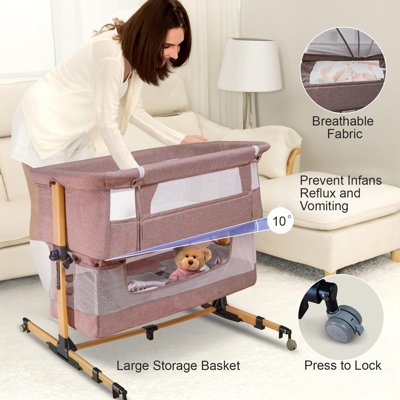 cutebeams baby bassinet storage basket keeps diapers and wipes within reach