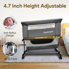 Cutebeams Twin Bassinet with adjustable height for bed alignment and ergonomic care